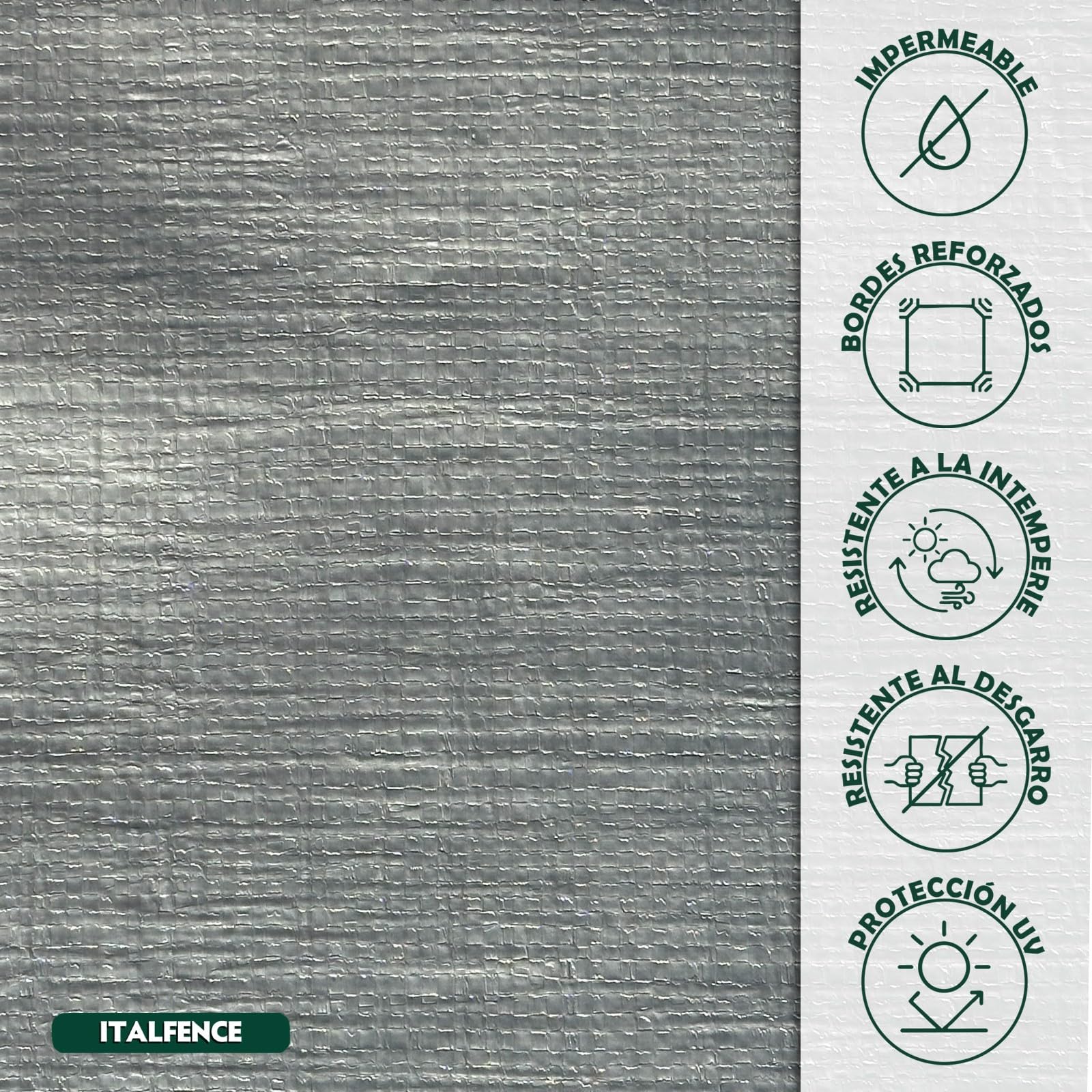 Lona Impermeable de PE 250 g/m² Gris, Reforzada con Ojales [3 x 4 m]