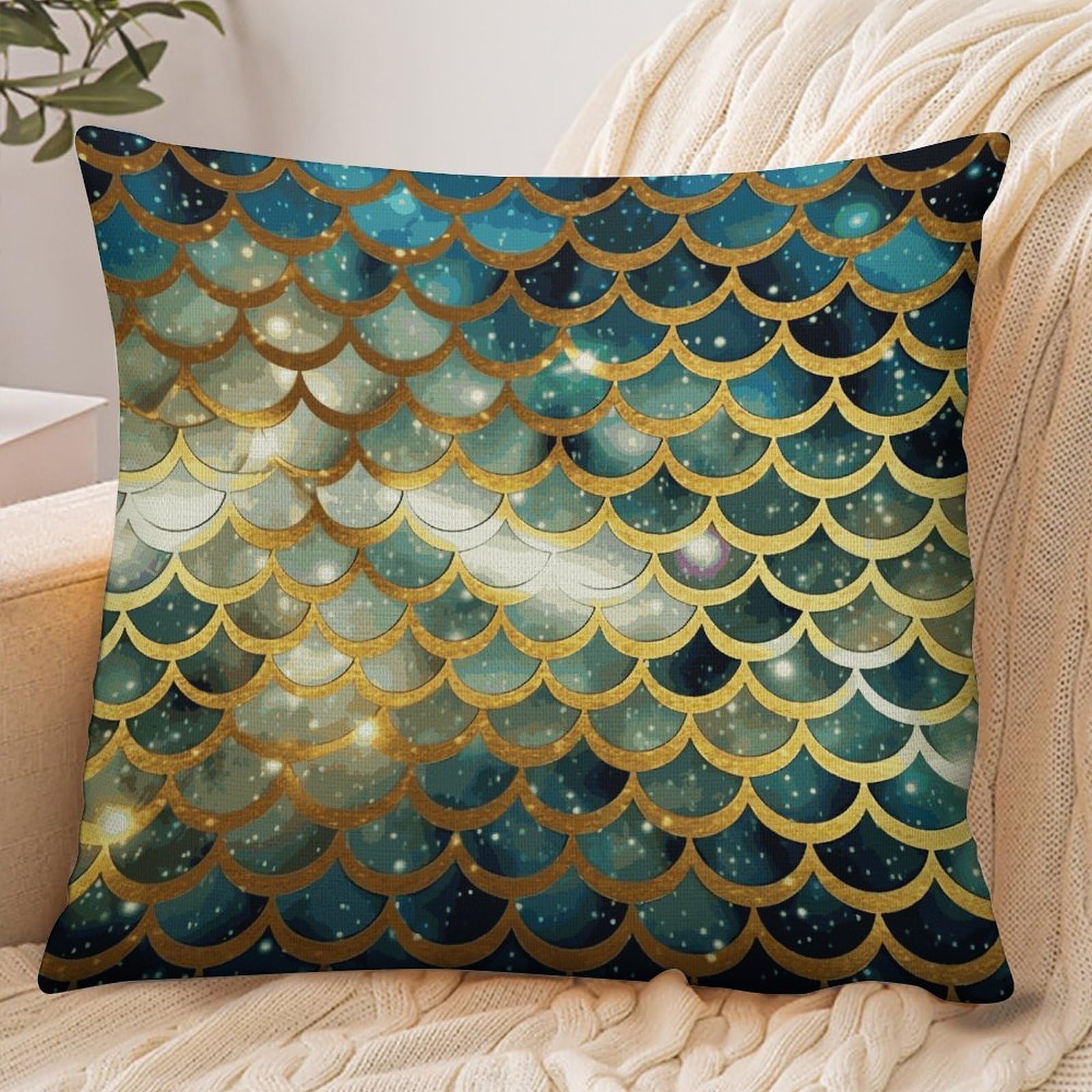 Fekiloot Style Golden Glittering Fish Scales Pillowcase Pillow Sham Pillow Case