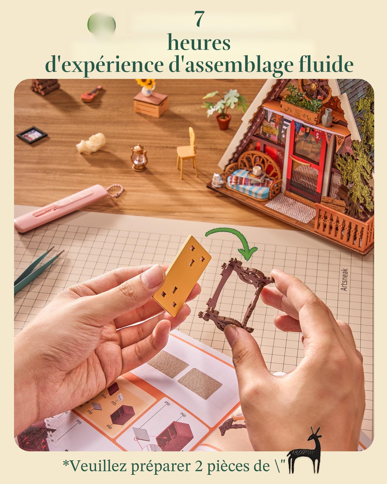 Rolife Maison de Poupée Cabane A-Frame Modèle en Bois Kit de Miniature Maison de Guérison Naturelle Cabane de Forêt Féérique Décoration de Maison Cadeau Créatif pour Adultes
