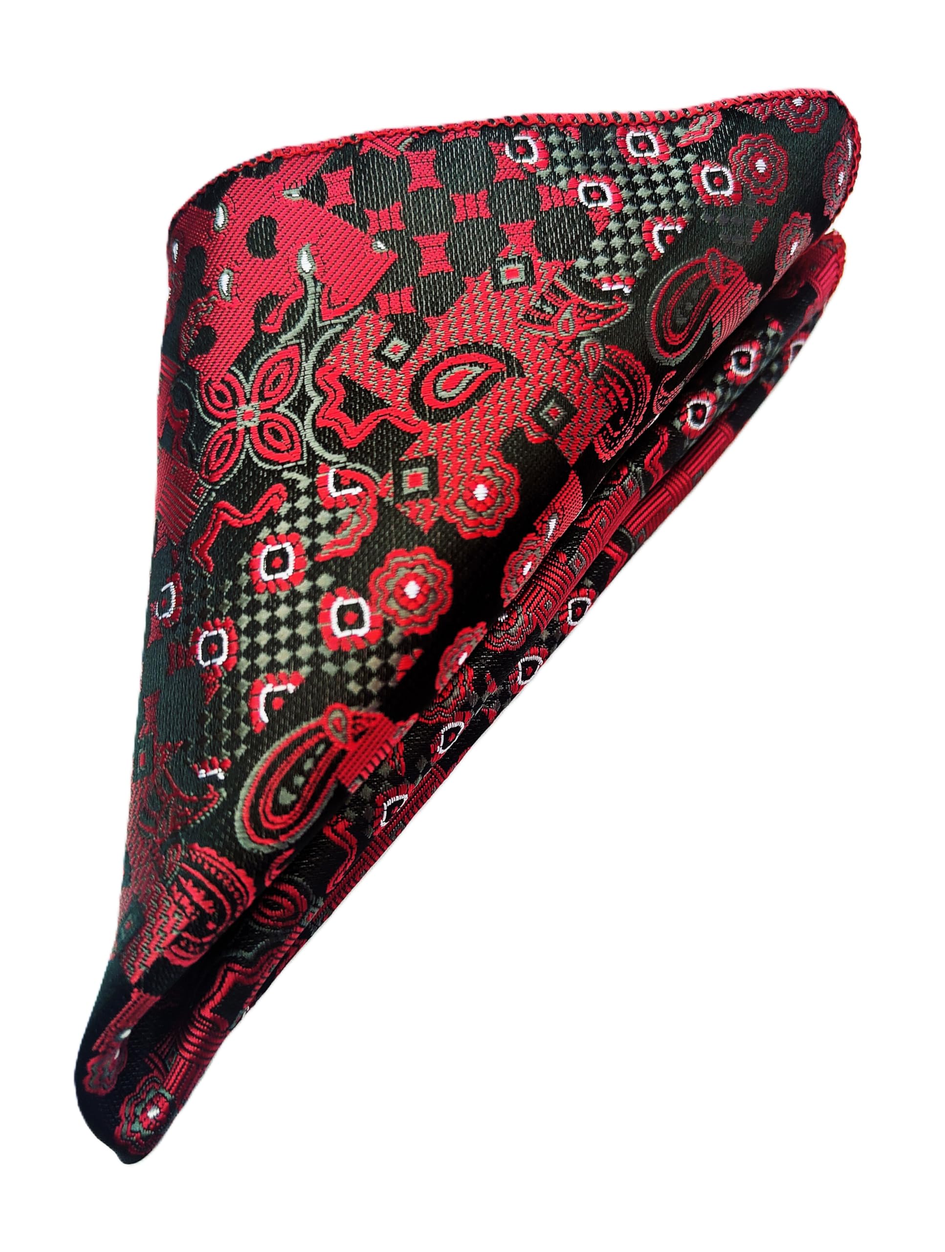 France Men's Paisley Self-Design Bow Ascot Cravat Necktie and Pocket Square Pure Satin Microfiber Free Size