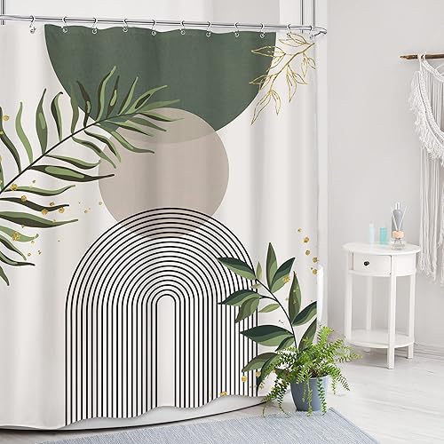 Miniatura 3 de Cortina de ducha verde bohemia, salvia bohemia de mediados de siglo, moderna cortina de baño de 60 pulgadas de ancho x 72 pulgadas de alto, hojas