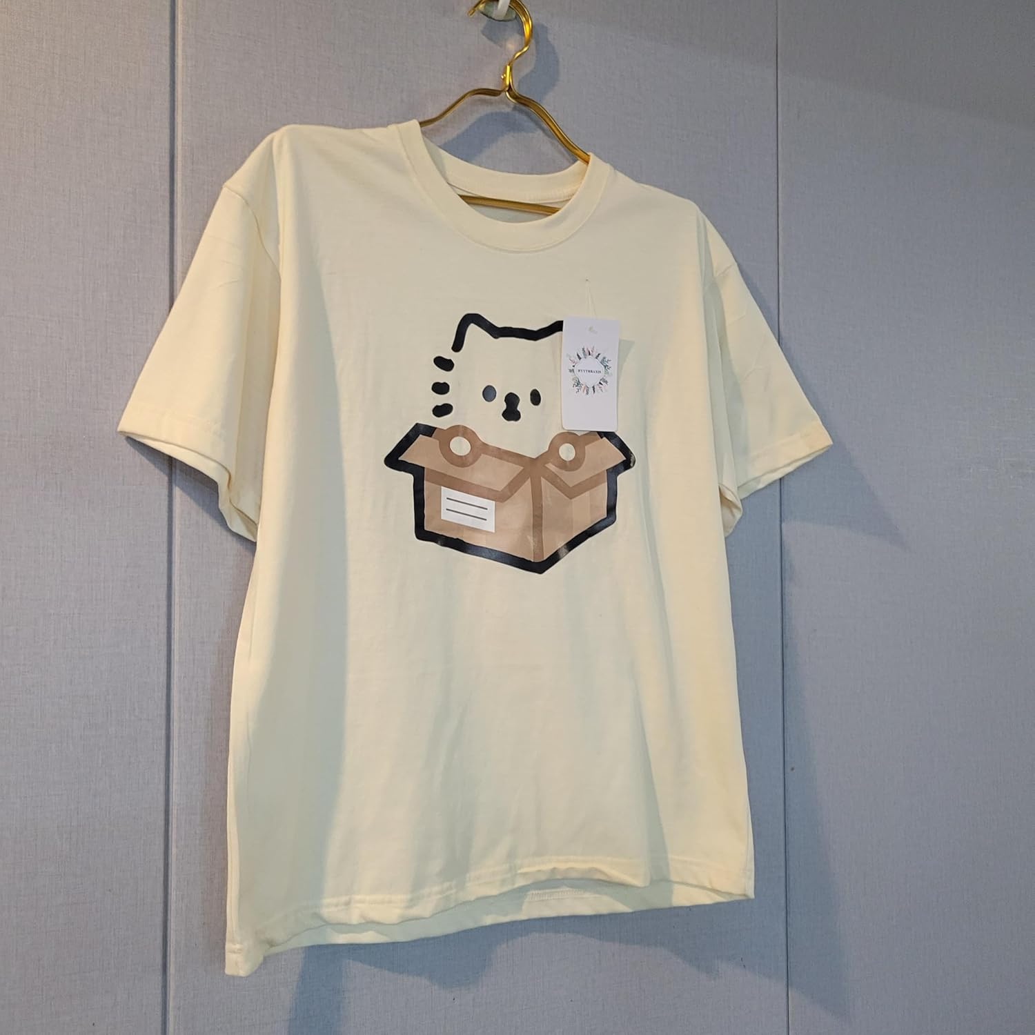 HYYTHRAXIS Printed Tee Shirts, Women's Cute Cat Print T-Shirt, Soft Cotton Short Sleeve Crew Neck Tee, Casual Loose Fit Graphic T-Shirt for Daily Wear