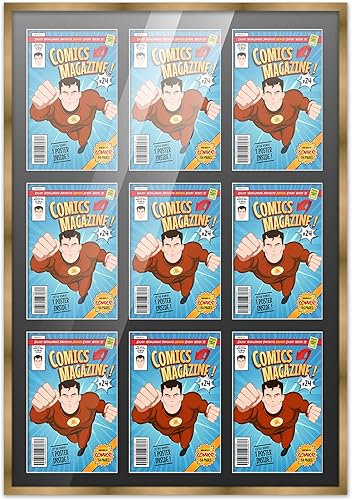 Miniatura 45 de Poster Palooza Marco de cómic con paspartú para 4 cómics de la era actual publicado después de 1985, marco de cómic negro para cómics de 6.875 x