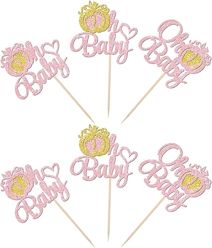 Miniatura 3 de 24 piezas de calabaza Oh Baby Cupcake Toppers Glitter Heart Feet Baby Shower Cupcake Picks para otoño, Acción de Gracias, tema de otoño, baby