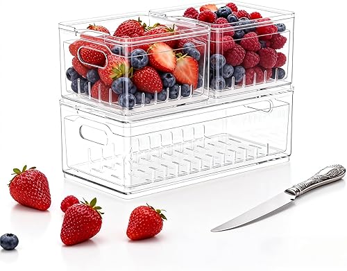 Hogar Transparente PET Frutas Drenaje y Lavado Colador Cajas de almacenamiento de alimentos Contenedores de galletas de plástico organizadores de