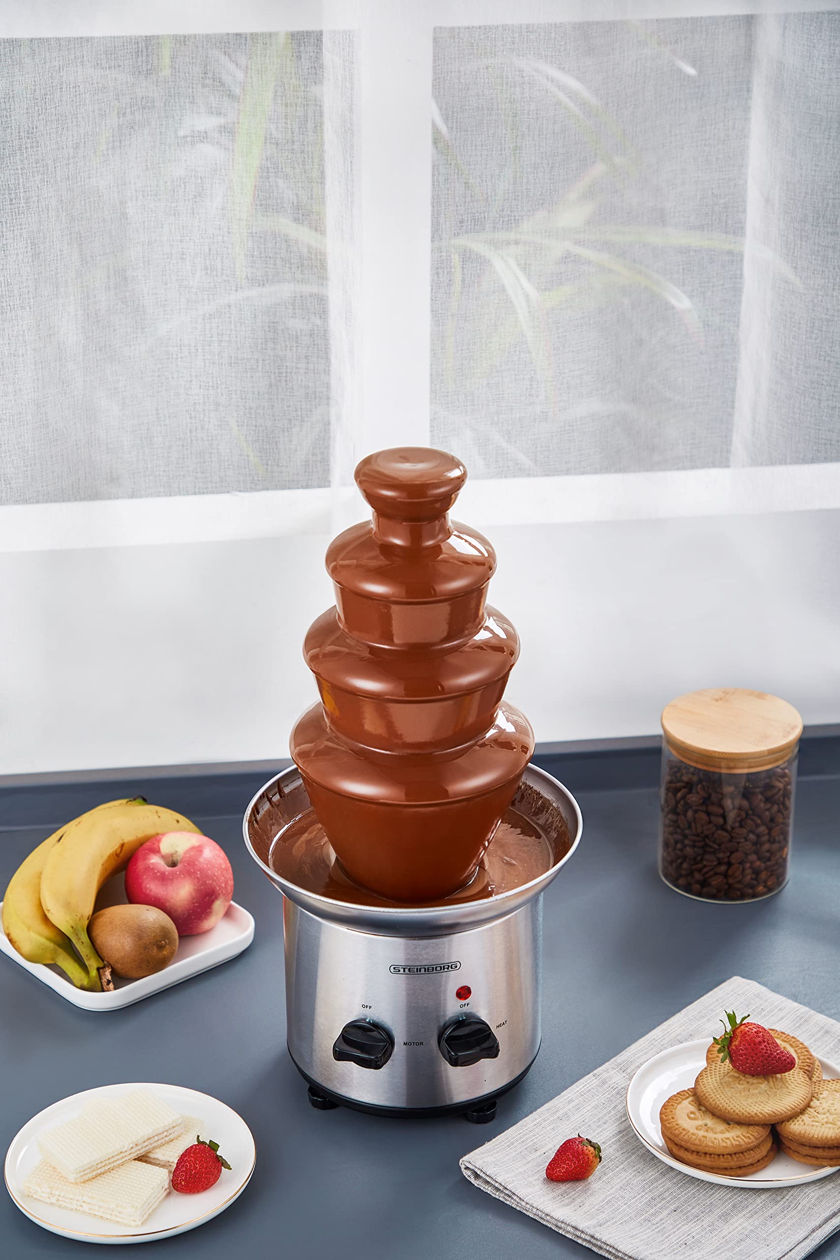Fontana di cioccolato | 170 Watt | 1250 g | Acciaio inossidabile di alta qualità e durevole | 4 livelli | Resistente al calore | Fontana di cioccolato | Fonduta | Fonduta di cioccolato | Fontana di