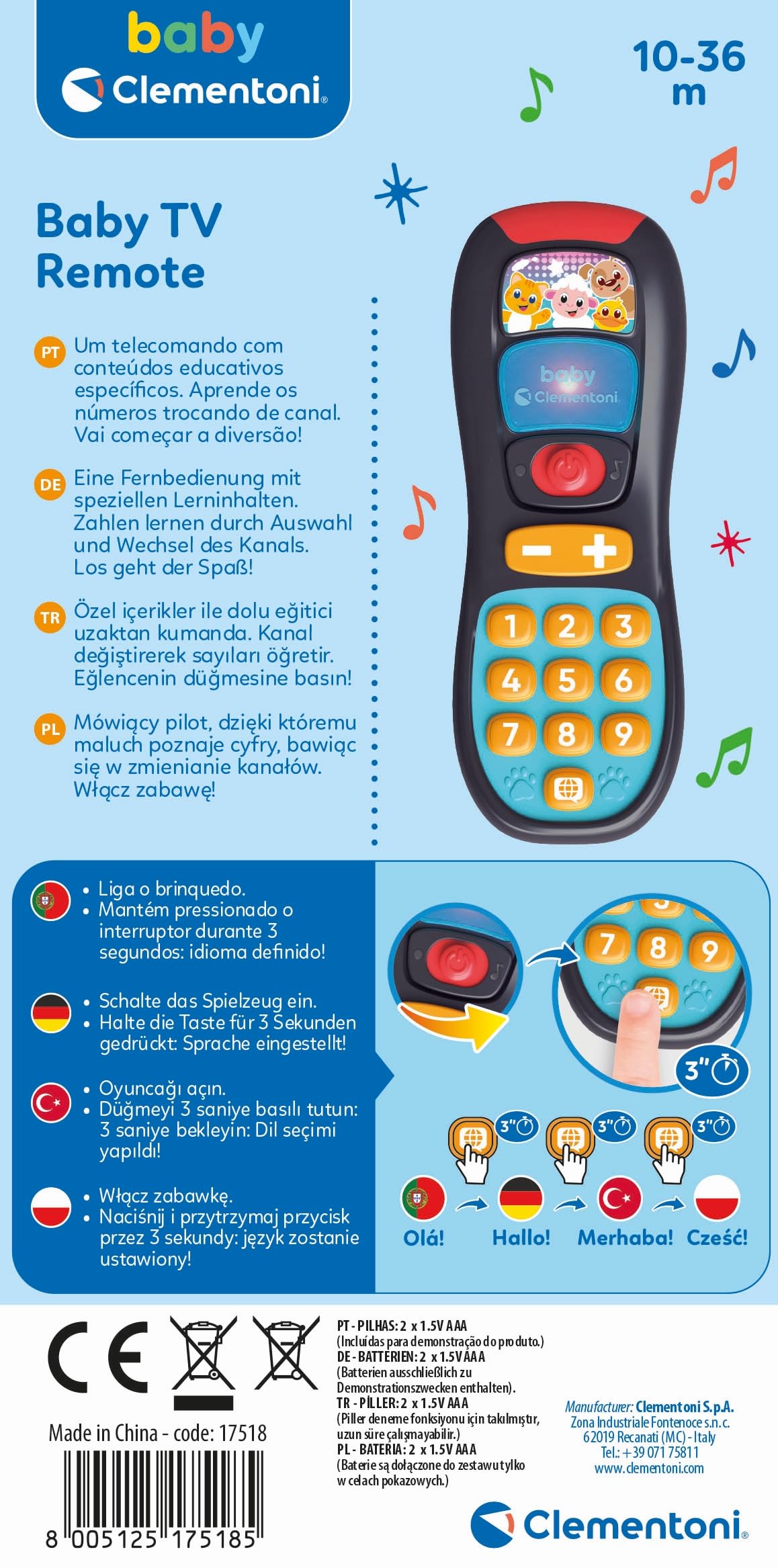Clementoni Baby-Radio – Elektronisches Musikspielzeug Mit Tier-Sounds, Licht & Melodien – 4 Musikrichtungen (Pop, Rock, Rap, Entspannung) – Für Kleinkinder Ab 6 Monaten – Lernspielzeug