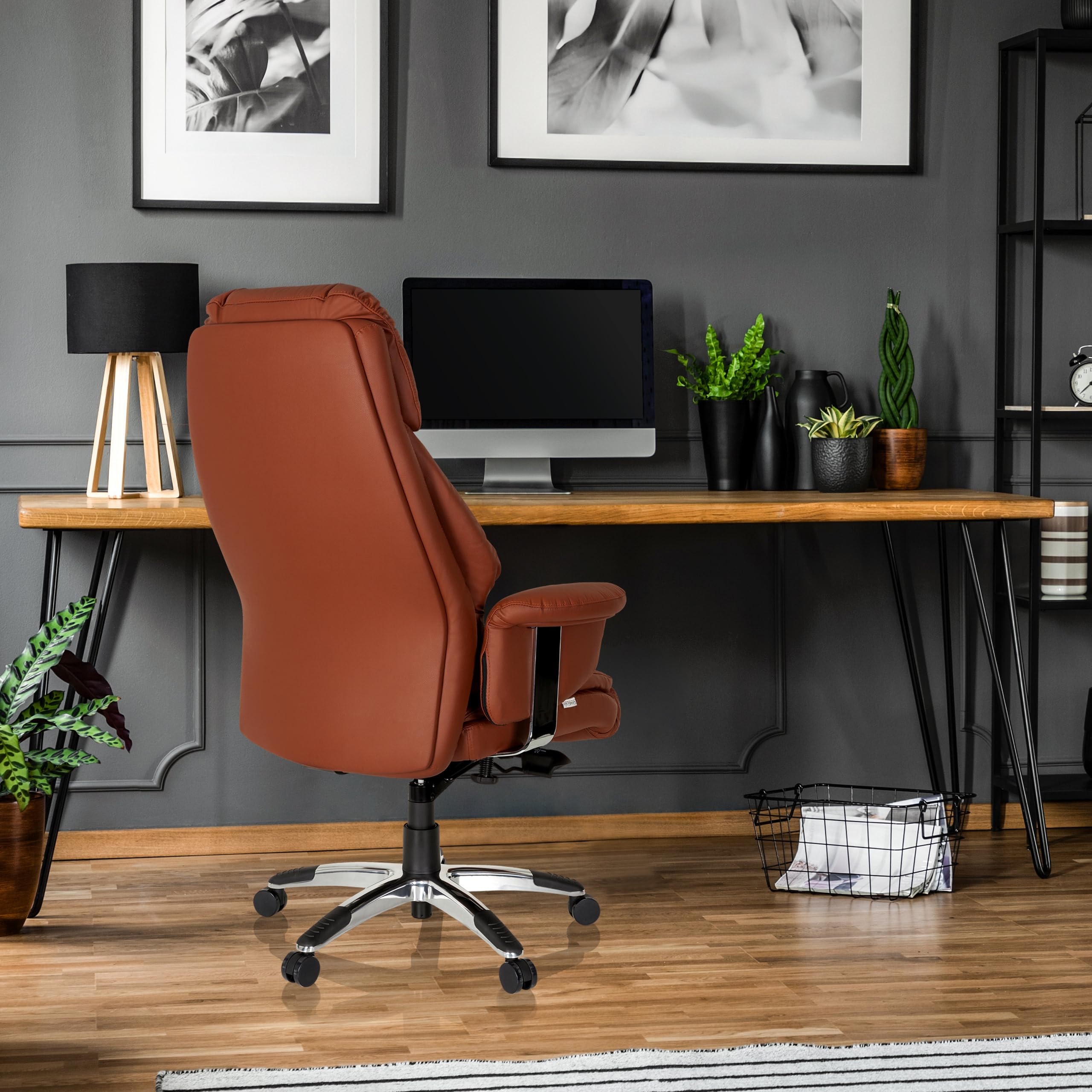 hjh OFFICE 608220 XXL Chefsessel Prado Echt Leder Braun Bequemer Bürosessel mit Dicker Polsterung, hohe Rückenlehne