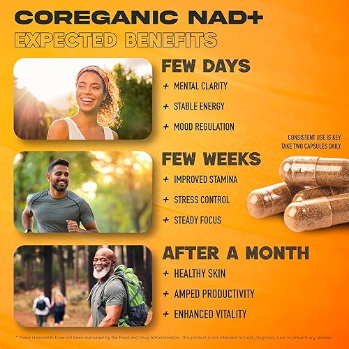 Miniatura 5 de Suplemento NAD+  400 mg NRC con resveratrol orgánico, Ashwagandha, raíz de remolacha y pimienta negra  Energía celular, envejecimiento saludable,