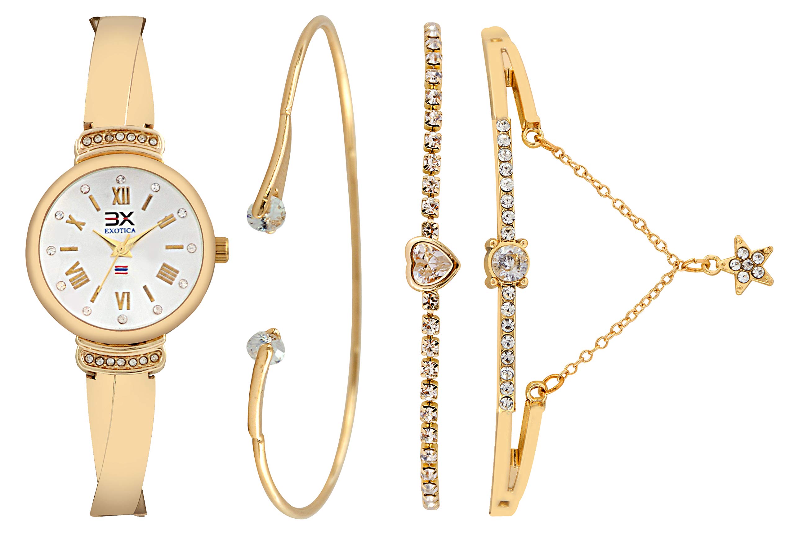 Exotica Fashions Womens Swarovski Crystal Accented Texture Bangle Watch and Bracelet Set (Pack of 4) (B08DN3NSTQ) Amazon Price History, Amazon Price Tracker