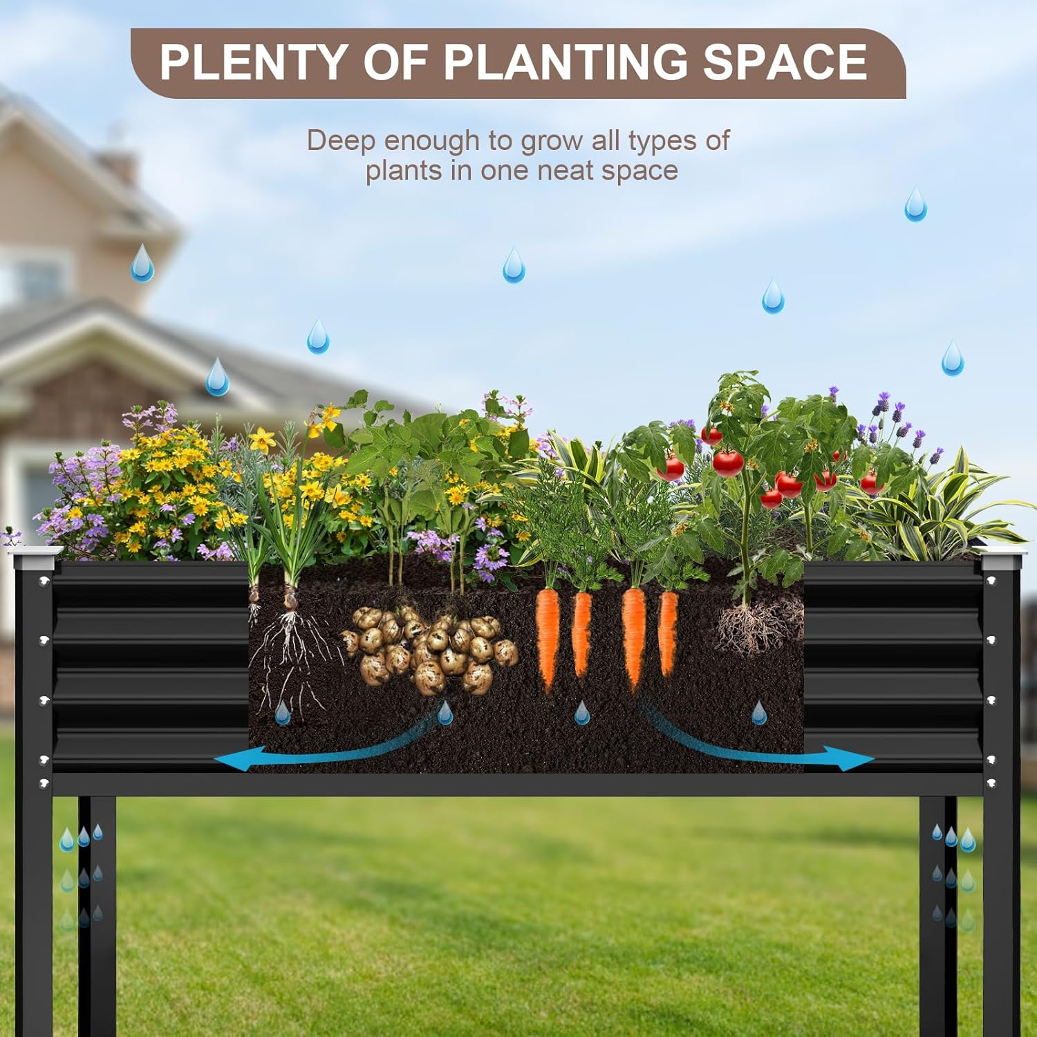 Raised Garden Bed with Legs, 48×24×32in Galvanized Raised Garden Beds Outdoor Elevated Metal Planter Box for Gardening Vegetables Flowers Herb-Black