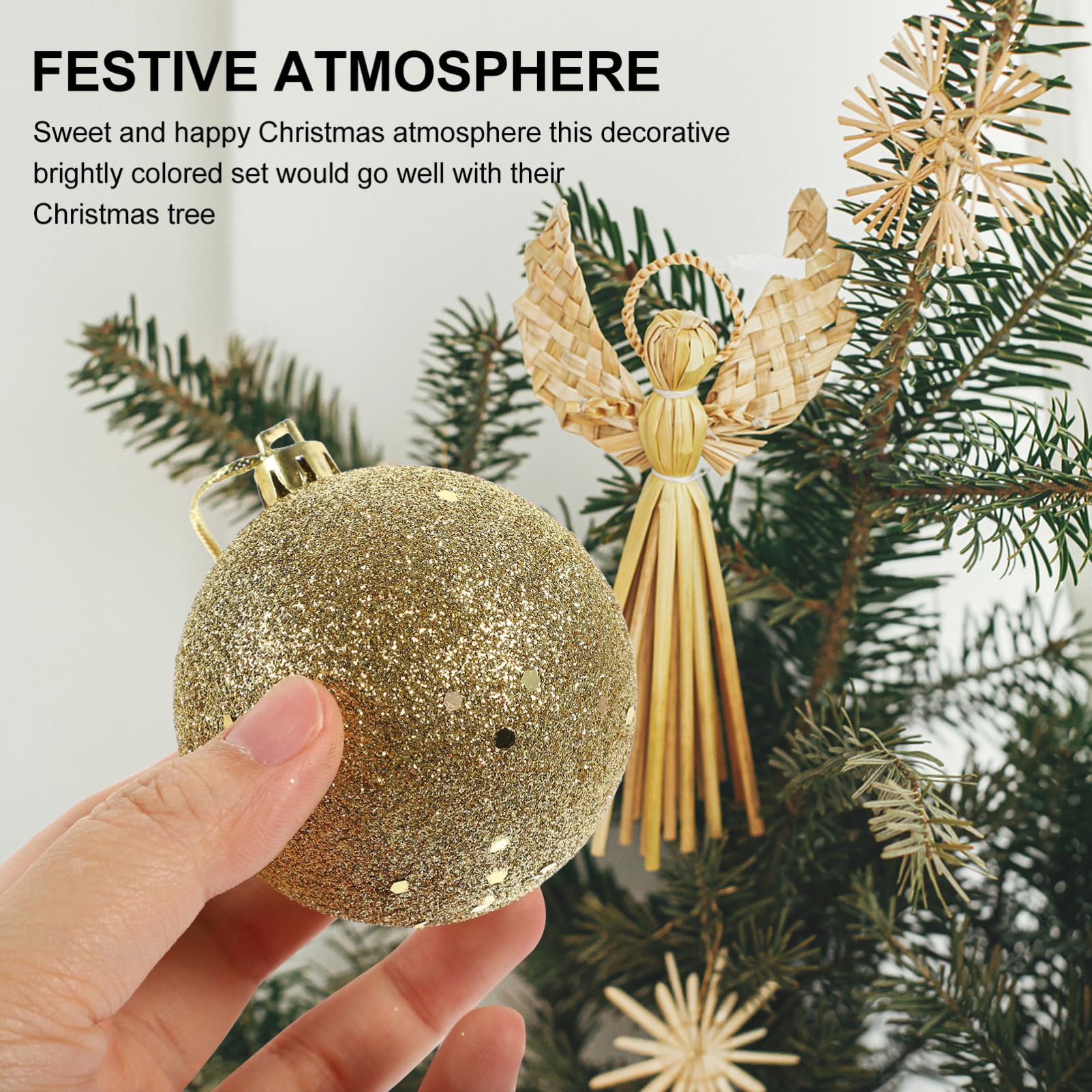 Zerodeko Caja de 100 Bolas Doradas Colgantes para Árbol de Navidad, Adornos Festivos de Plástico Creativos para Ambiente Familiar