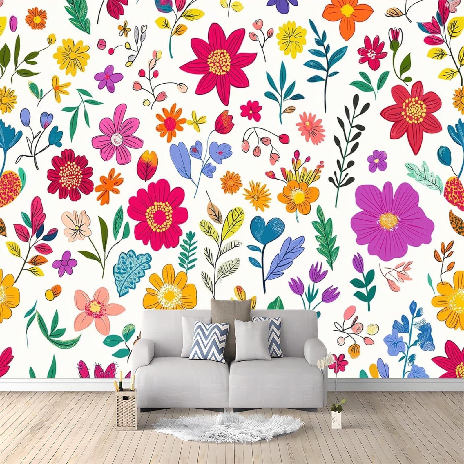 Hgjdjhnf 3D Mural Photo Wallpaper Colourful Flowers Leaves Tendrils Wallpaper Wall Decoration Design Pattern Wallpaper Wall Decoration Living Room Bedroom Office Hallway,430Cmx300cm Stickers - Frameless Painting - Post
