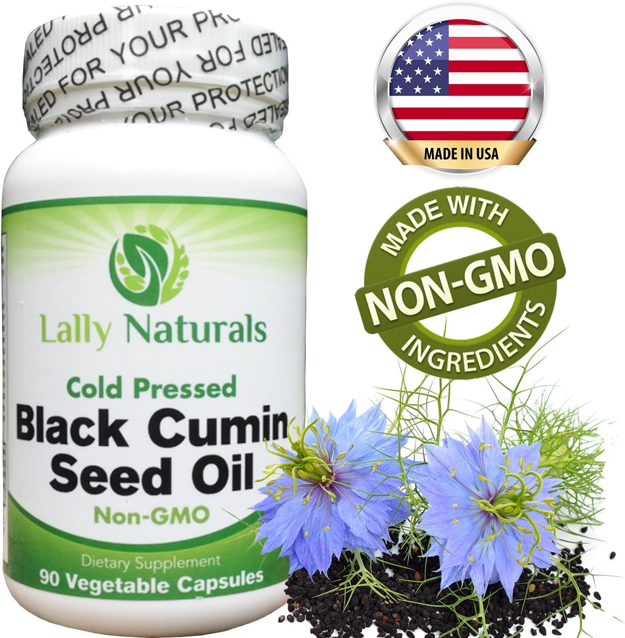 Black Seed Cumin Oil Supplement - 500mg - Non-GMO - Pure Nigella Sativa - Cold Pressed - Healthy Blood Sugar - Kalonji Oil, Healthy Blood Cholesterol Contains Thymoquinone - 90 Vegetable Capsules
