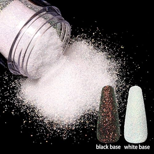 Miniatura 3 de Allstarry Polvo de purpurina de uñas de 2 colores, polvo de arena blanca y negra, efecto de azúcar, capa de caramelo, festival, bricolaje,