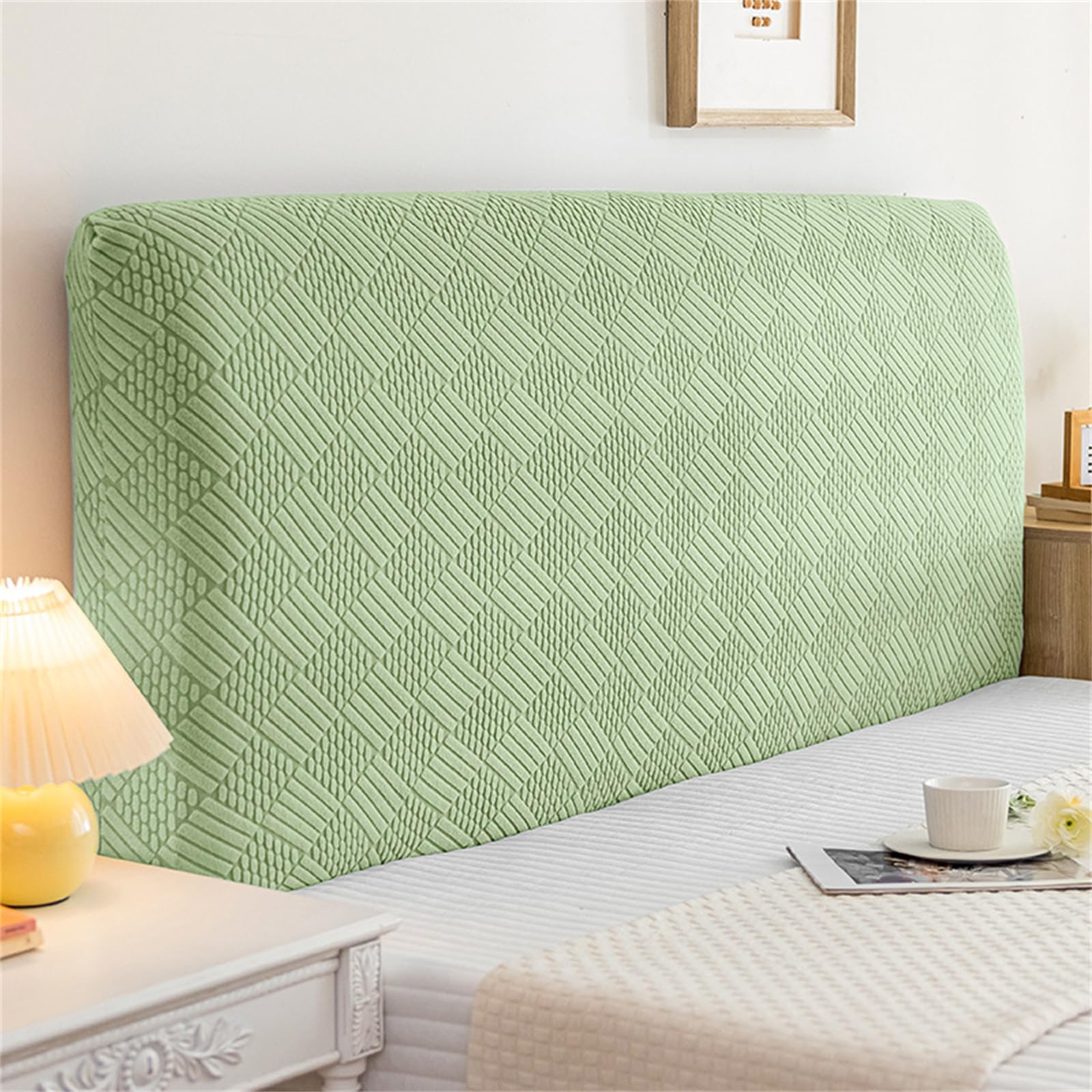 Hearda Elástica Funda para Cabecero de Cama, Jacquard de Punto Cabecera, Todo Incluido Prueba de Polvo Cabecero, Protector de Cabecero Cama para Decoración Dormitorio (Verde,150cm)
