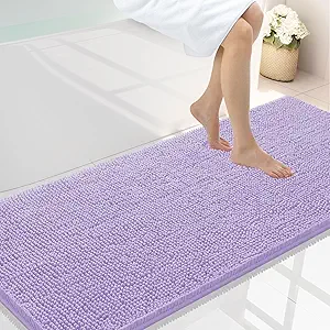 Smiry Luxury Chenille Bathroom Rugs 59x24, Extra Soft and Absorbent Shaggy Bath Mat, Machine Washable, Non-Slip Plush Carpet Runner for Tub, Shower, and Floor, Home Decor Accessories, Purple