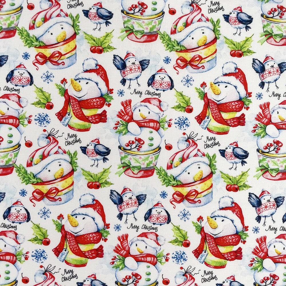 100% Cotton Christmas Fabric Material Sold By the Metre 140cm Wide - Jolly Snowmen - CC354 - ONE METRE โ image 1