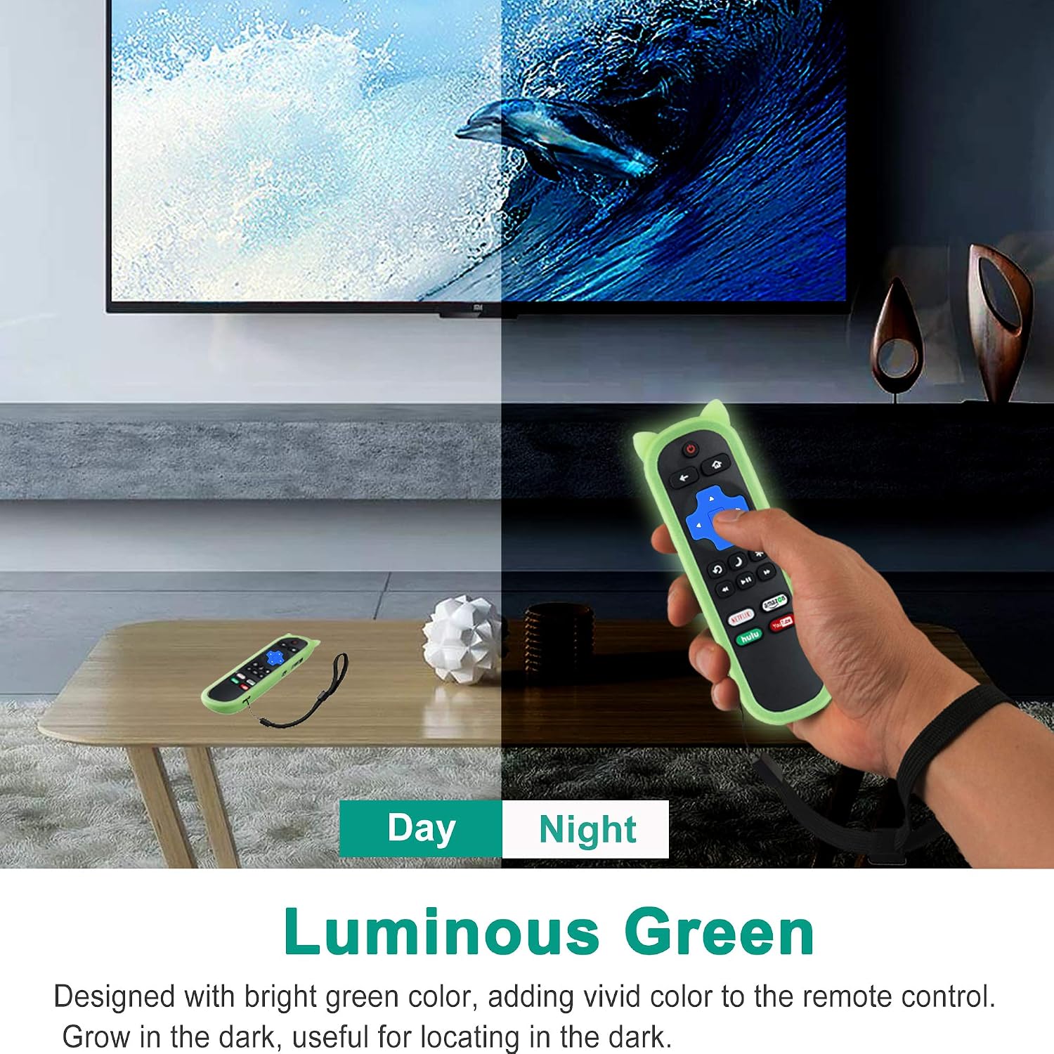 Replacement Remote Compatible with Roku TV + Liminescence Green Remote Case, Universal for Hisense/Sharp/TCL/ONN/Element/Hitachi/LG/Sanyo/JVC/Magnavox/RCA/Philips/Westinghouse Roku Smart TV Remote…