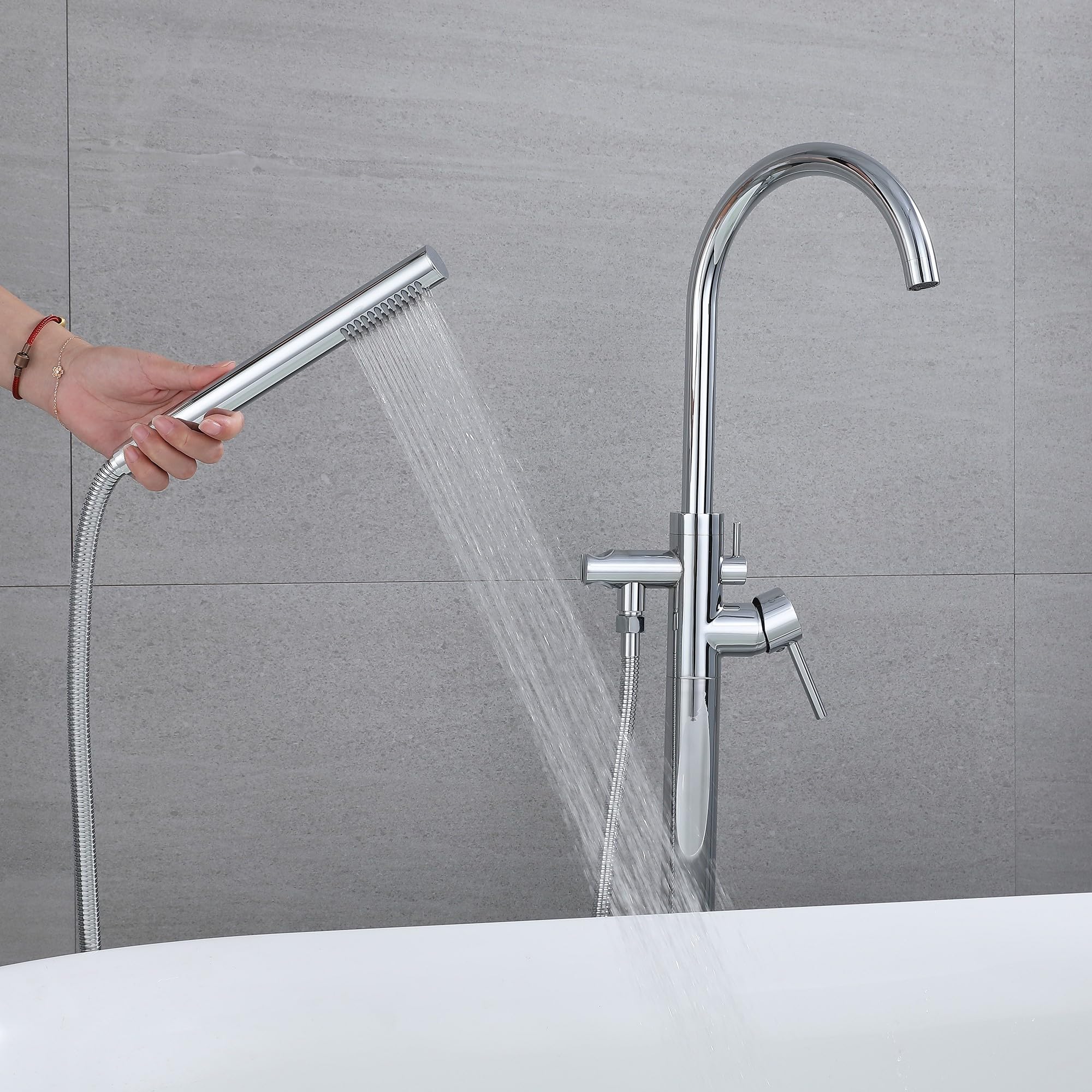 Freestanding Rubinetti Per Vasca, Montaggio A Pavimento Miscelatore Rubinetto Per Vasca Rubinetto Per Vasca Da Bagno Indipendente, Girevole A 360°, Con Doccetta Per Vasca (Cromo-A)