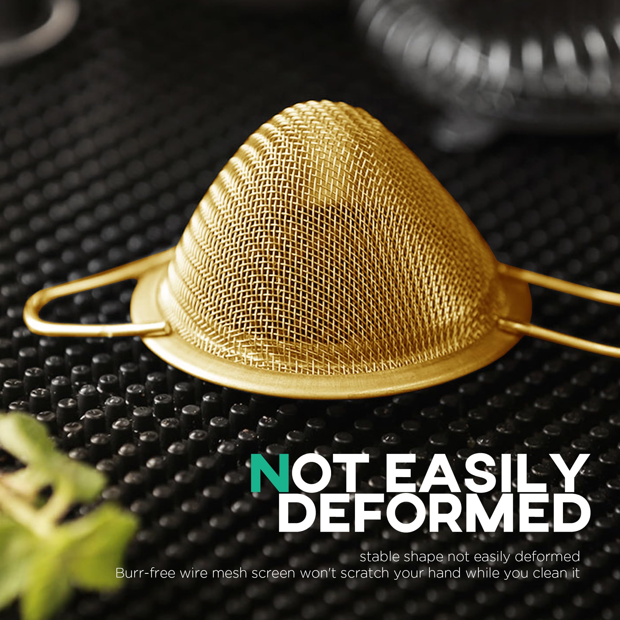 Homestia Colador de malla fina de 2 coladores de acero inoxidable de doble tensión para cóctel con mango largo para utensilios de camarero de 3.3 pulgadas (dorado)
