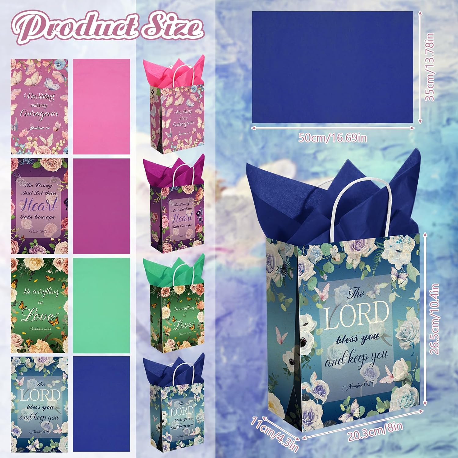 Tenceur 32 Pcs Bible Gift Paper Bags with Handles Christian Religious Gift Bags with 32 Tissues Inspirational Flower Party Favors for Easter Wedding Birthday - Image 2