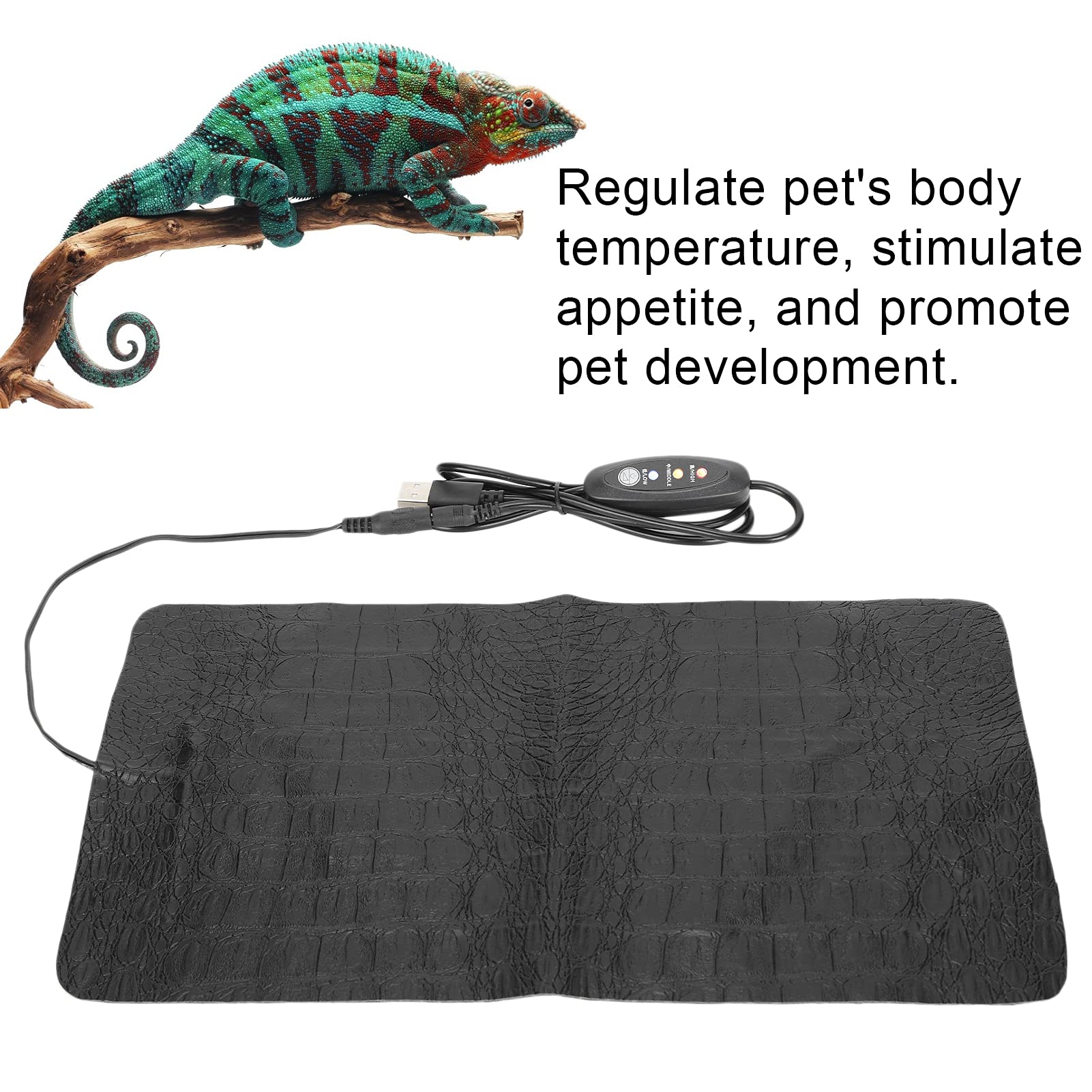 Estink Adjustable Temperature Reptile Heat Pad for Lizards Snakes Turtles 3 Heat Levels Long Nylon Cord (L)