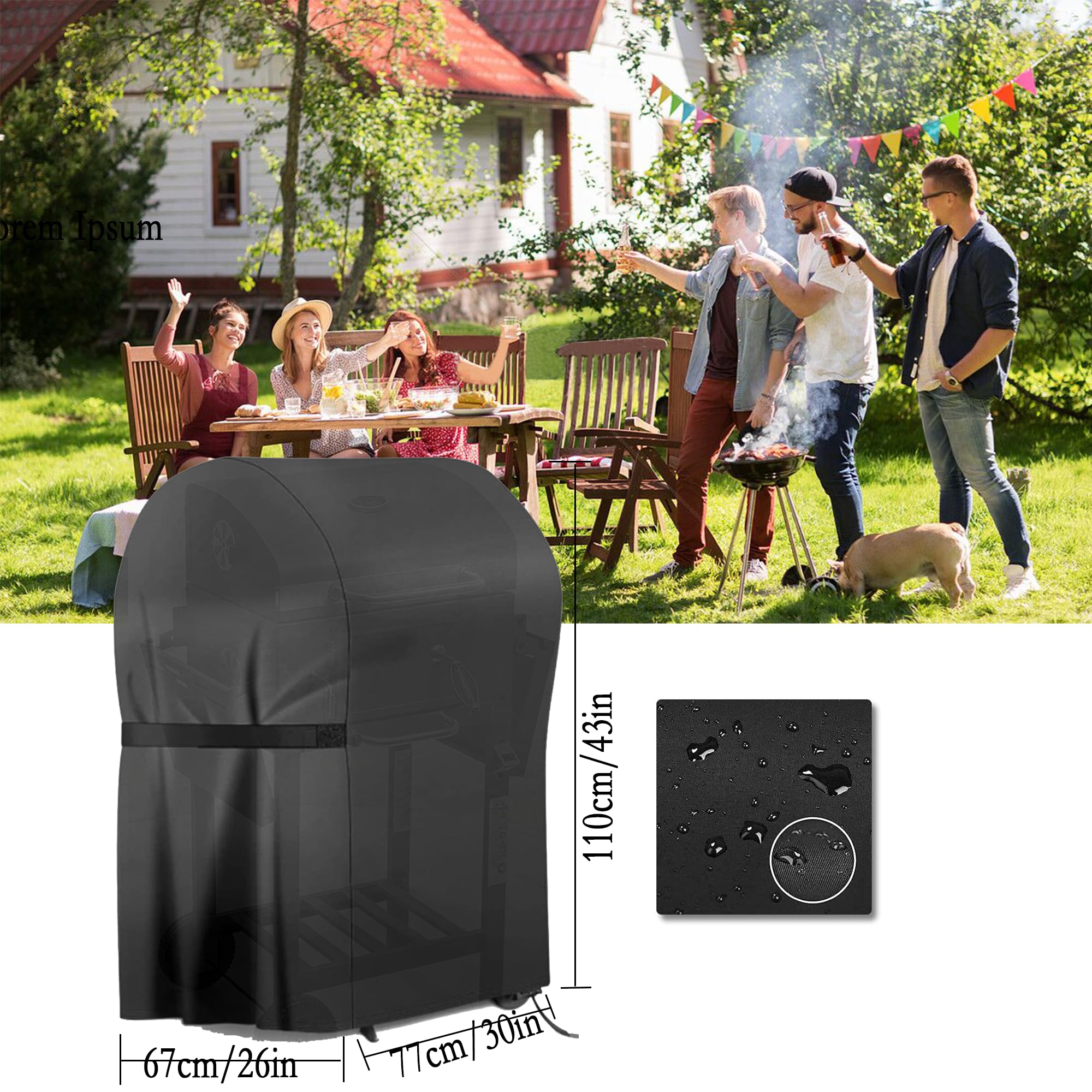 Funda para Barbacoa Impermeable, Cubierta BBQ de Parrilla 210D Oxford Protector, Anti-Viento/Anti-Polvo/Anti-Humedad, Resistente al Desgarro/Agua/Lluvia/Nieve/Sol (77 x 67 x 110)