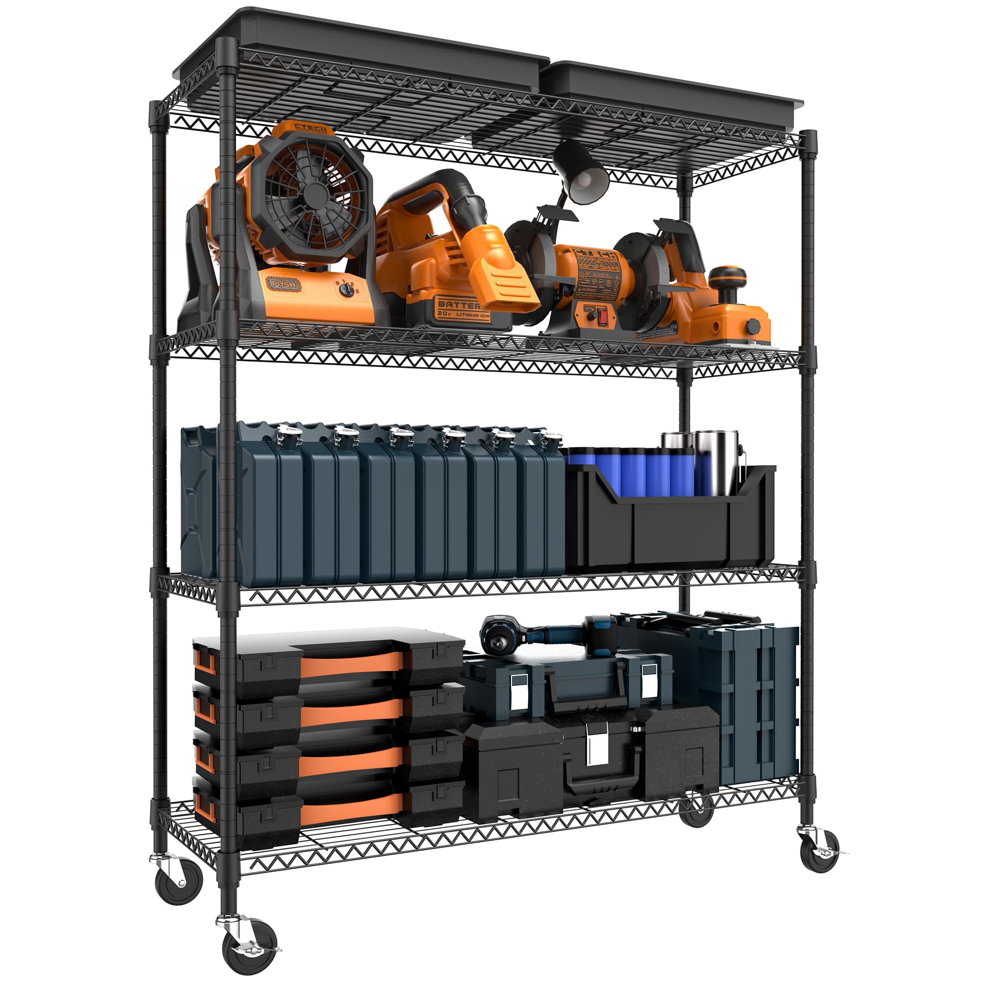 4 Tiers Storage Shelves Load 1400LBS Metal Shelving Wire Metal Shelving Unit Shelves for Storage Adjustable Garage Shelving