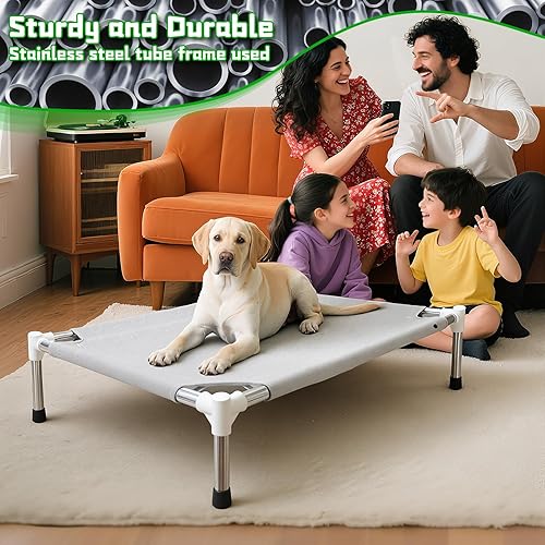 Miniatura 2 de Makerfire Cama elevada para perro, cuna elevada para interiores y exteriores, para perros medianos, cama desmontable para mascotas con pies