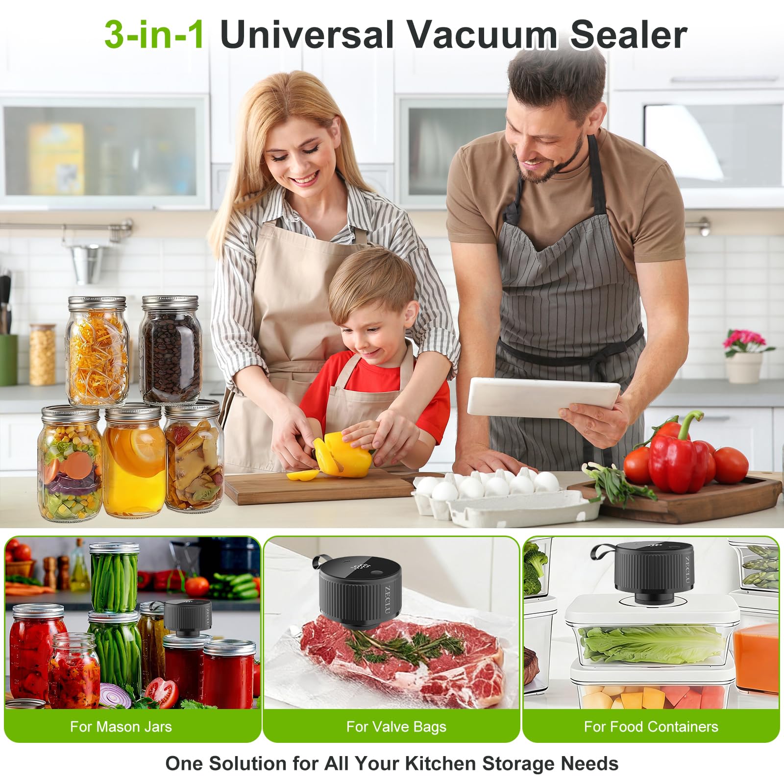 Electric Mason Jar Vacuum Sealer Kit, Automatic Jar Sealer for Wide and Regular Mouth Mason Jars, Portable Cordless Vacuum Sealer for Canning and Food Storage, Includes 20 Lids, 24 Labels, Black — view 7