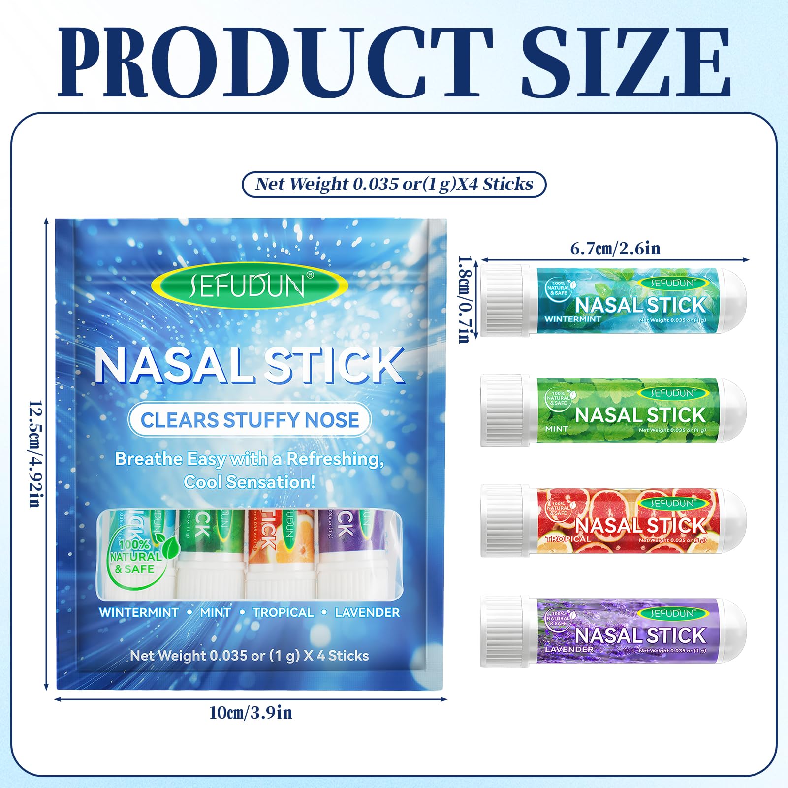 Nasal Stick 4 Pack, Bastone Nasale Agli Oli Essenziali, Inalatore Nasale per Aromaterapia Alla Menta, Rapido Sollievo dal Naso Chiuso,Effetto Fresco Lenitivo,Migliora la Concentrazione