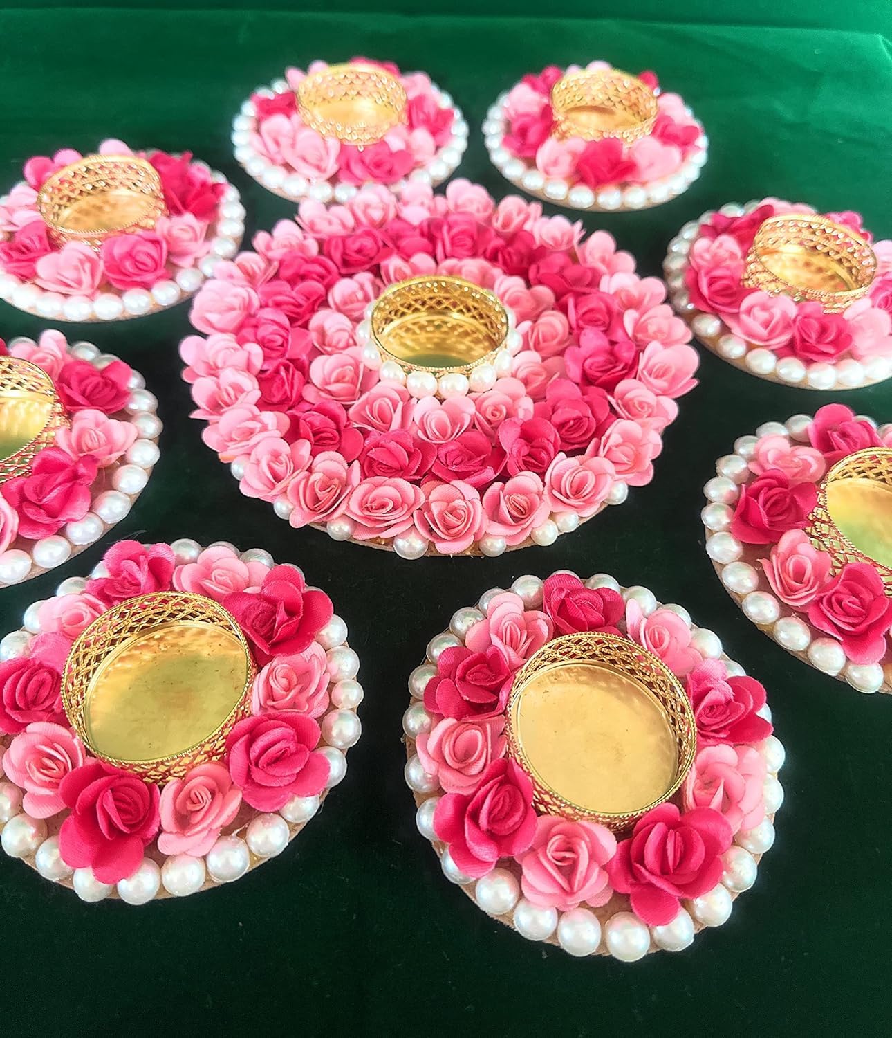 vaSun - Always Together Artificial Flower Rose Rangoli, Pearls Diya Tealight Rangoli Floating/Non Floating Festive Decor (Set of 9 Holder and 9 Candles Diyas (B0D73N82B2) Amazon Price History, Amazon Price Tracker