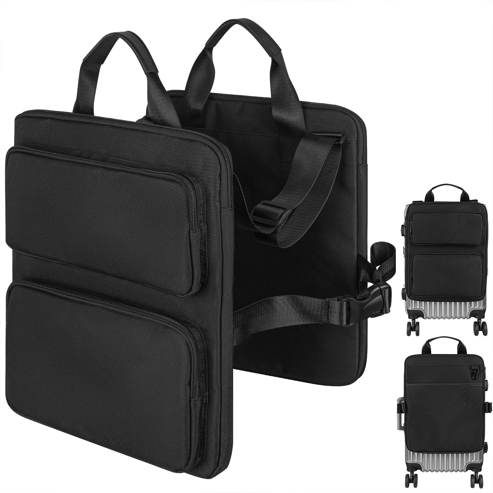 Adjustable Over Luggage Organizer for Hanging Extra Bag, Hands-Free Multi Travel Accessory for Business Trips & Vacations, Fits Most Suitcases & Laptop (Black-2)