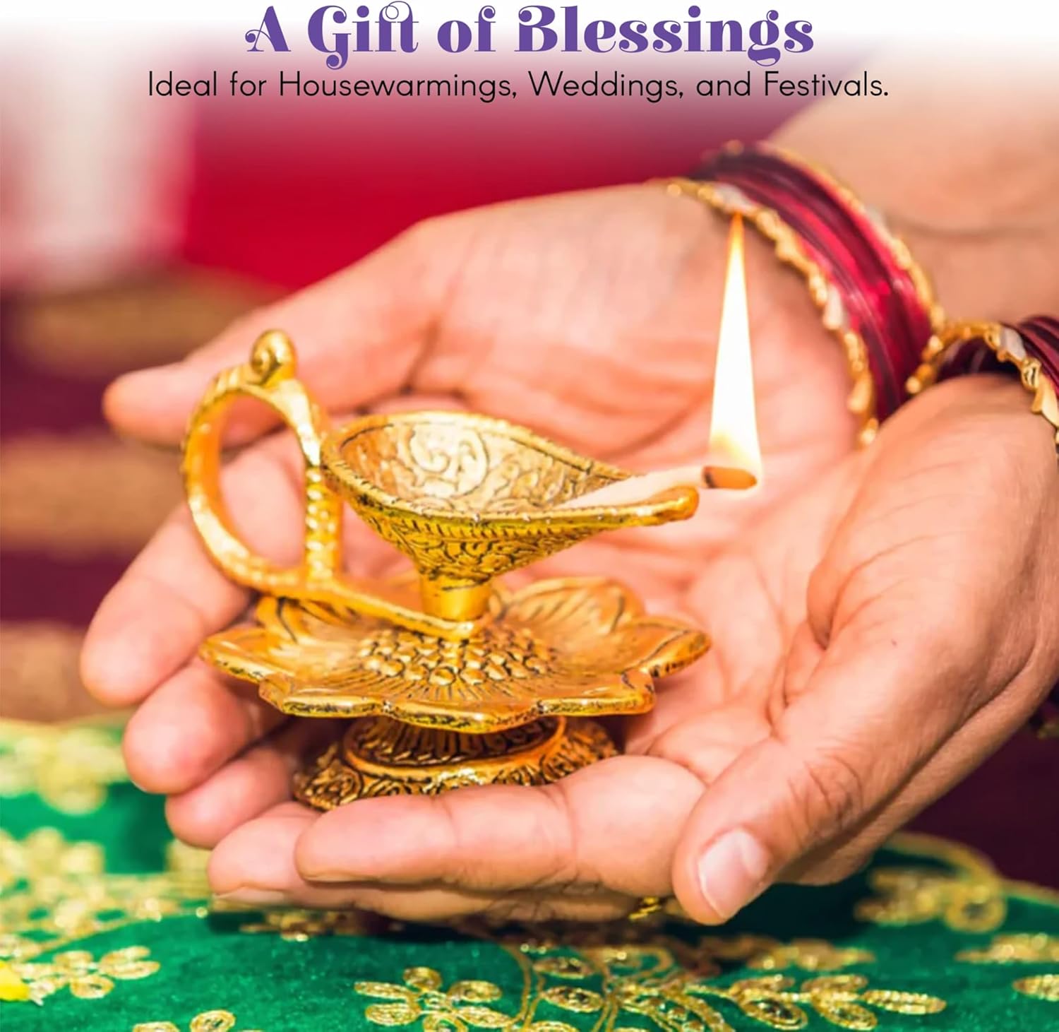 LoveNspire Lotus Brass Finish Diya Deepam Vilakku Samai Oil Lamps for Home Pooja Room Diwali Decor Mandir Temple Akhand Diya Indian Traditional Hindu Puja Religious Deepawali Housewarming Return Gifts