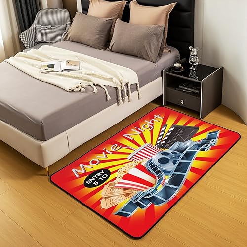 Miniatura 5 de jejeloiu Alfombra decorativa de noche de cine de 5 x 7 pulgadas, alfombra decorativa para sala de cine y sala de estar, alfombra decorativa para