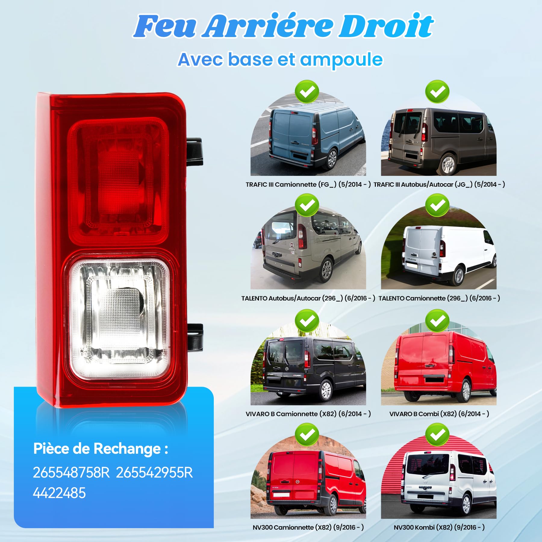 Fanale posteriore destro per TRAFIC 3 furgoni (FG_) Bus (JG_), TALENTO Bus/Kasten (296_), NV300 Kasten/Kombi (X82) dal 2016, fanale posteriore per VIVARO B Combi/Kasten (X82) dal 2014 al 2019
