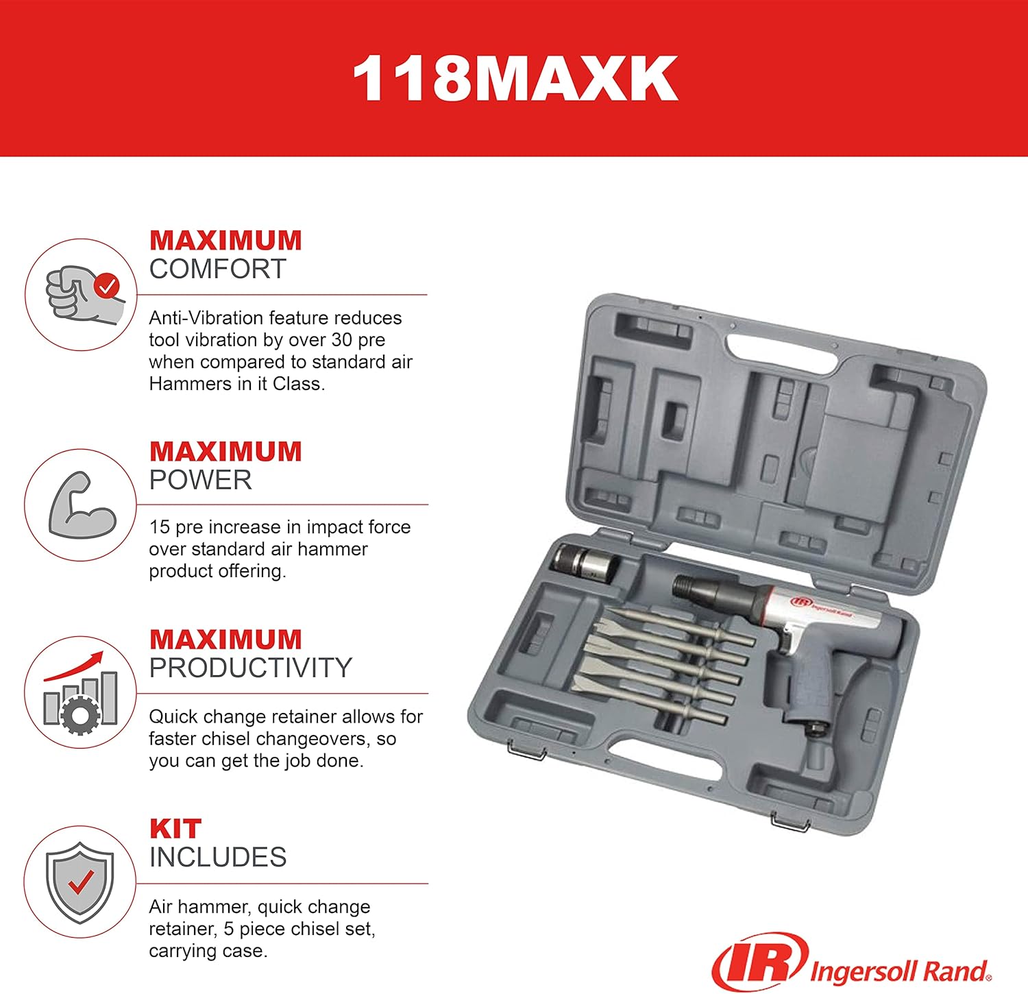 Ingersoll Rand 118MAXK Long Barrel Air Hammer Kit, 3/8 in.