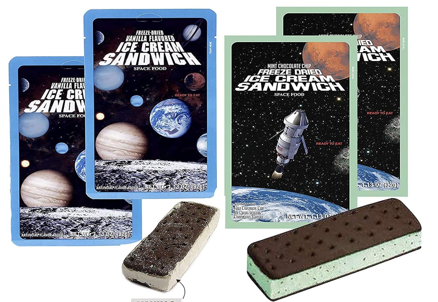 LuvyDuvy 2 sándwiches de helado de vainilla liofilizados y 2 chispas de chocolate con menta  Paquete de 4 en total