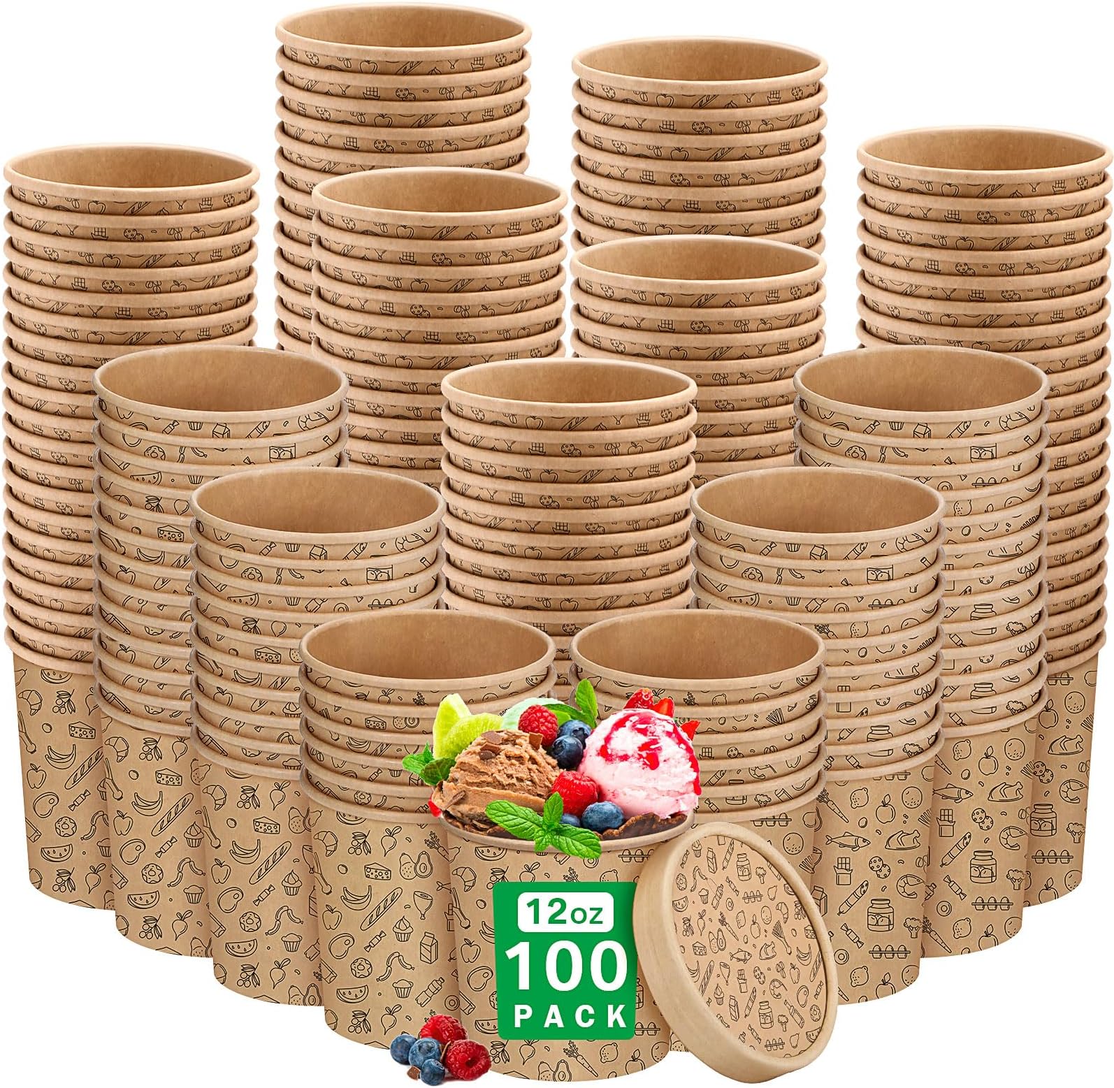 Irenare 200 Pcs 12 Oz Kraft Paper Soup Cups With Lids Paper Food - View #9