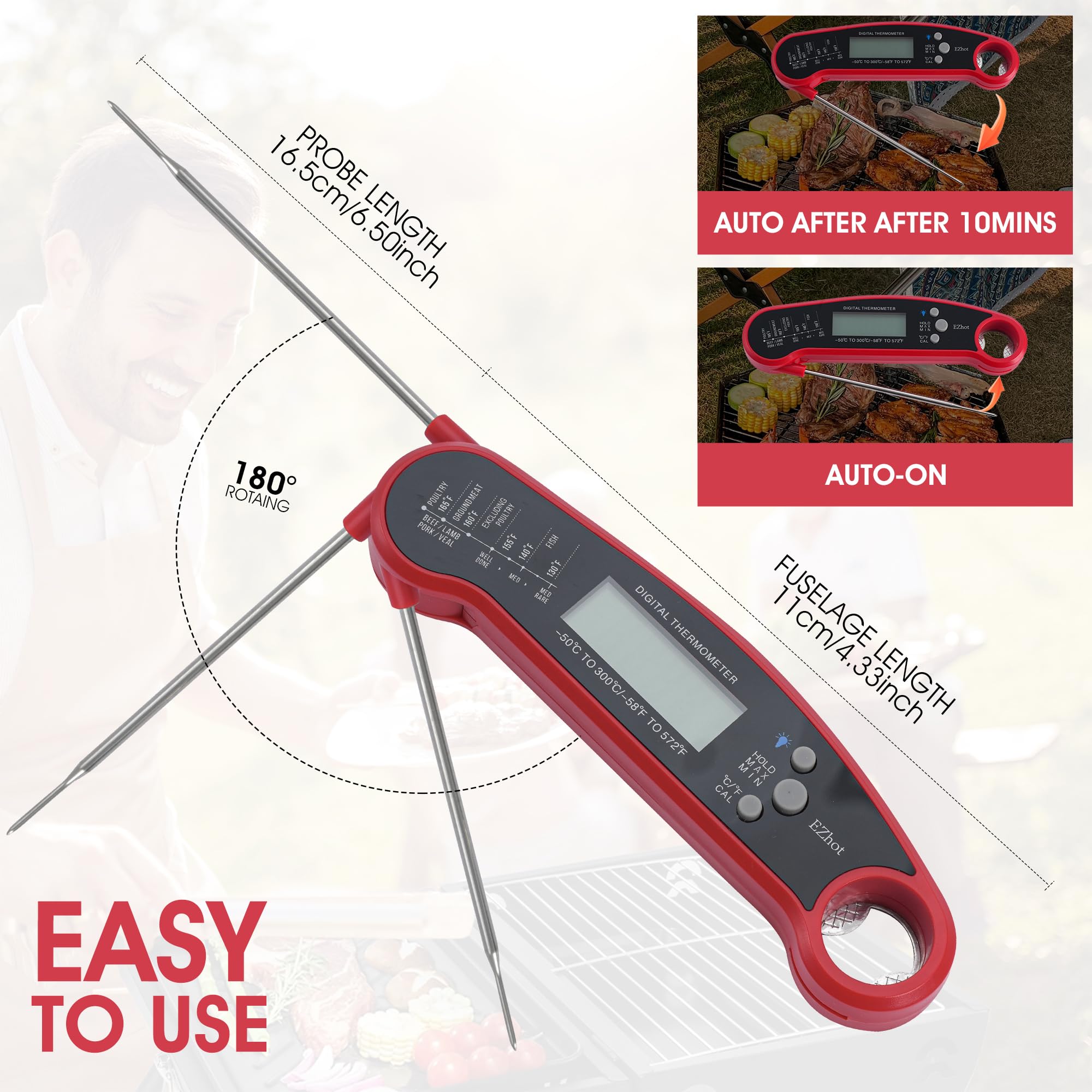 Termometro per alimenti: precisione per cucina e barbecue. La praticità di lettura istantanea offre temperature accurate per pasti perfetti. Il design retroilluminato impermeabile garantisce
