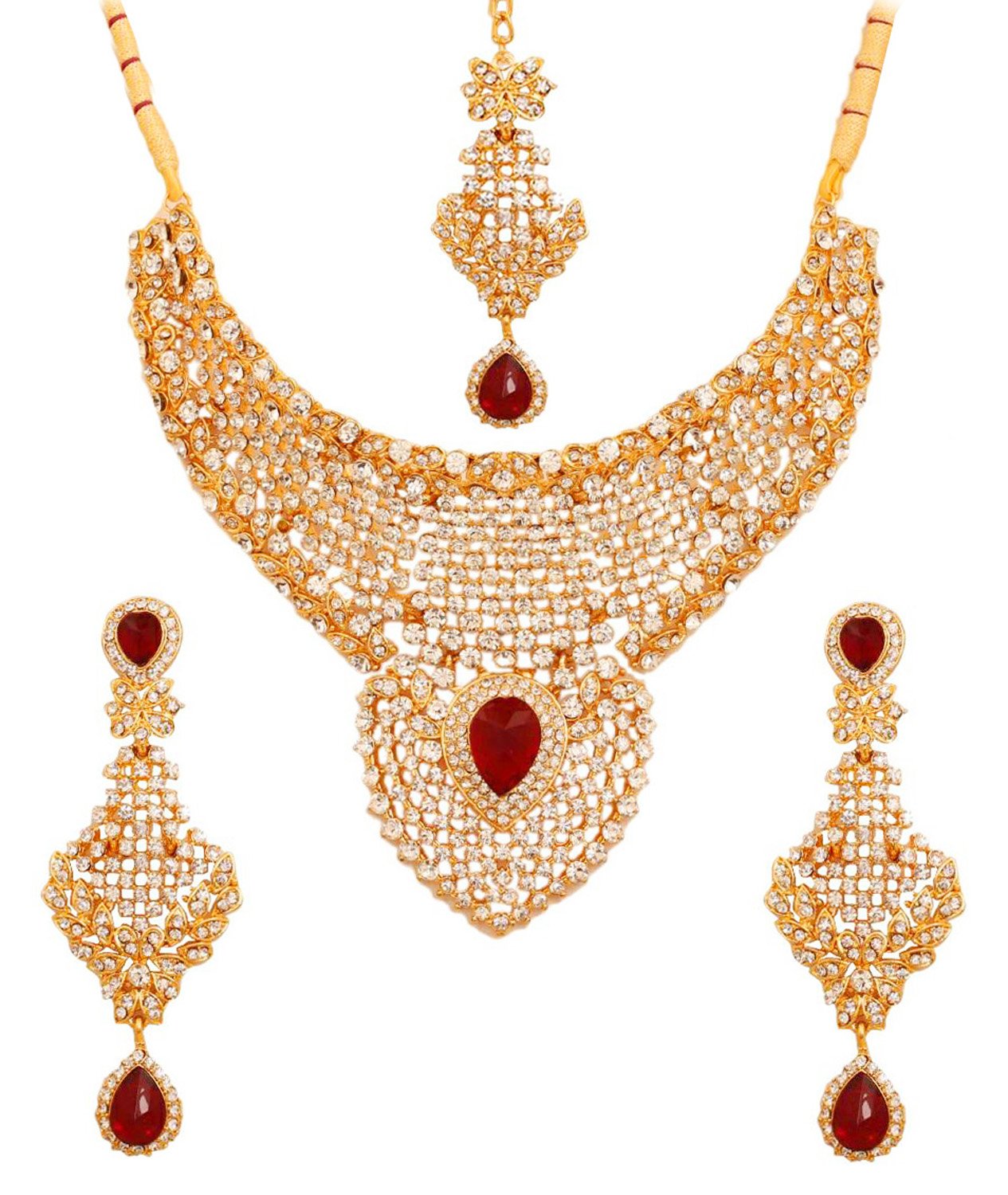 Sponsored Ad – Indian Bollywood Gorgeous intricate Workmanship Mughal White Colorful Rhinestone crystal wedding Designer Jewelry Choker Necklace Set In Gold And Silver Tone For Women.