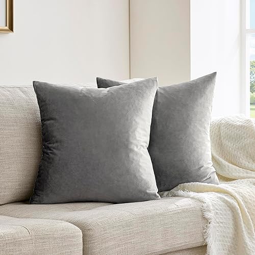 Vista 240 de GIGIZAZA - Juego de 2 fundas de almohada decorativas de 18 x 18 pulgadas, fundas de almohada cuadradas de terciopelo verde azulado pavo real