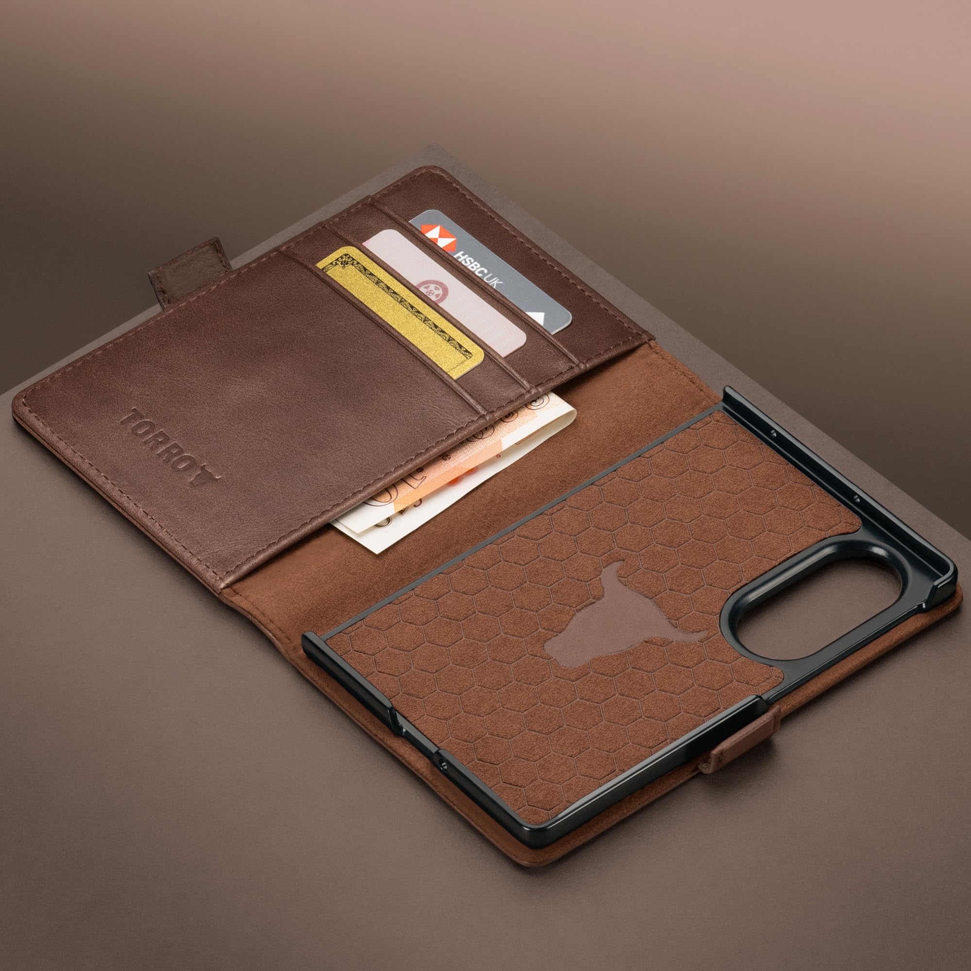 TORRO Etui kompatybilne z Samsung Galaxy Z Fold8 2026 – wysokiej jakości skórzane etui portfelowe Galaxy Z Fold 8 z funkcją podstawki i przegródkami na karty (Ciemny brąz)