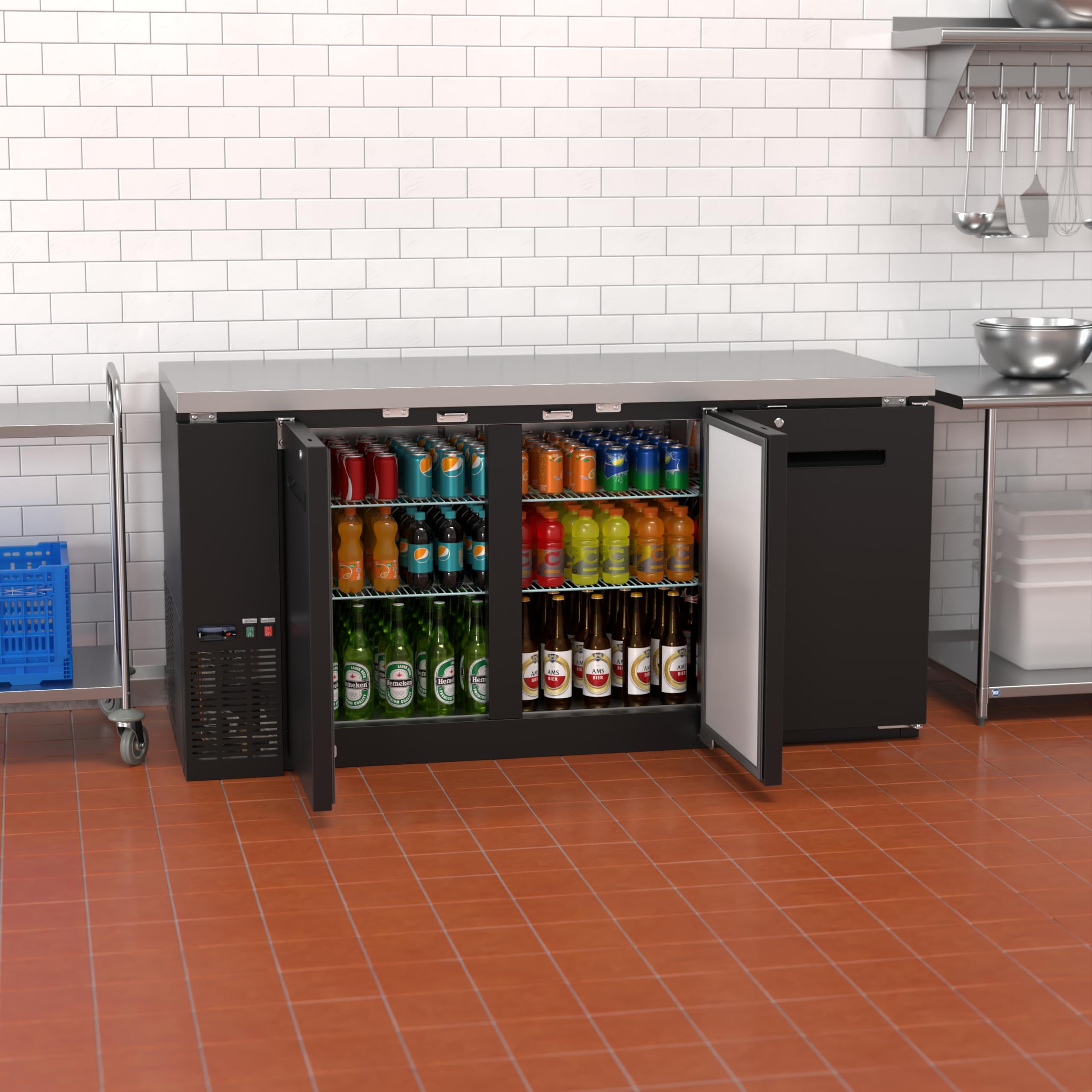 Krollen Industrial Ubb-72-Hc 73" Black Counter Height Narrow Solid Door Back Bar Refrigerator Beverage Cooler For Beer Soda Wine With LED Lighting on Fridge.com - View 5