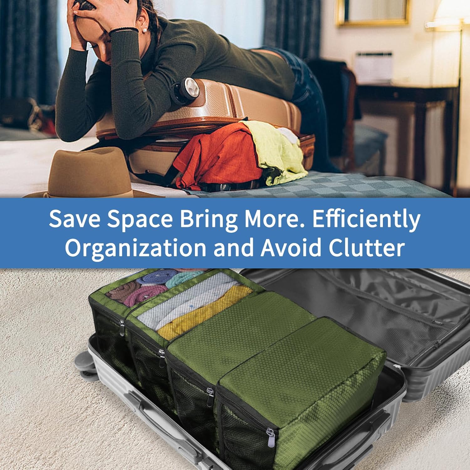 Hanging Travel Luggage Organizer Travel Bag Packing Organizers Luggage Organizer for Suitcase Carry on Closet Hanging Packing Cubes for Travel (Army Green) - Image 4