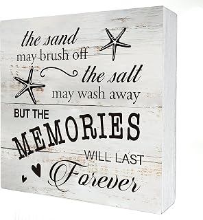 Beach House Quote the Sand May Brush off the Salt Wooden Box Sign Desk Decor Rustic Beach Wood Block Plaque Box Sign for Home Living Room Shelf Table Decoration (5 X 5 Inch)