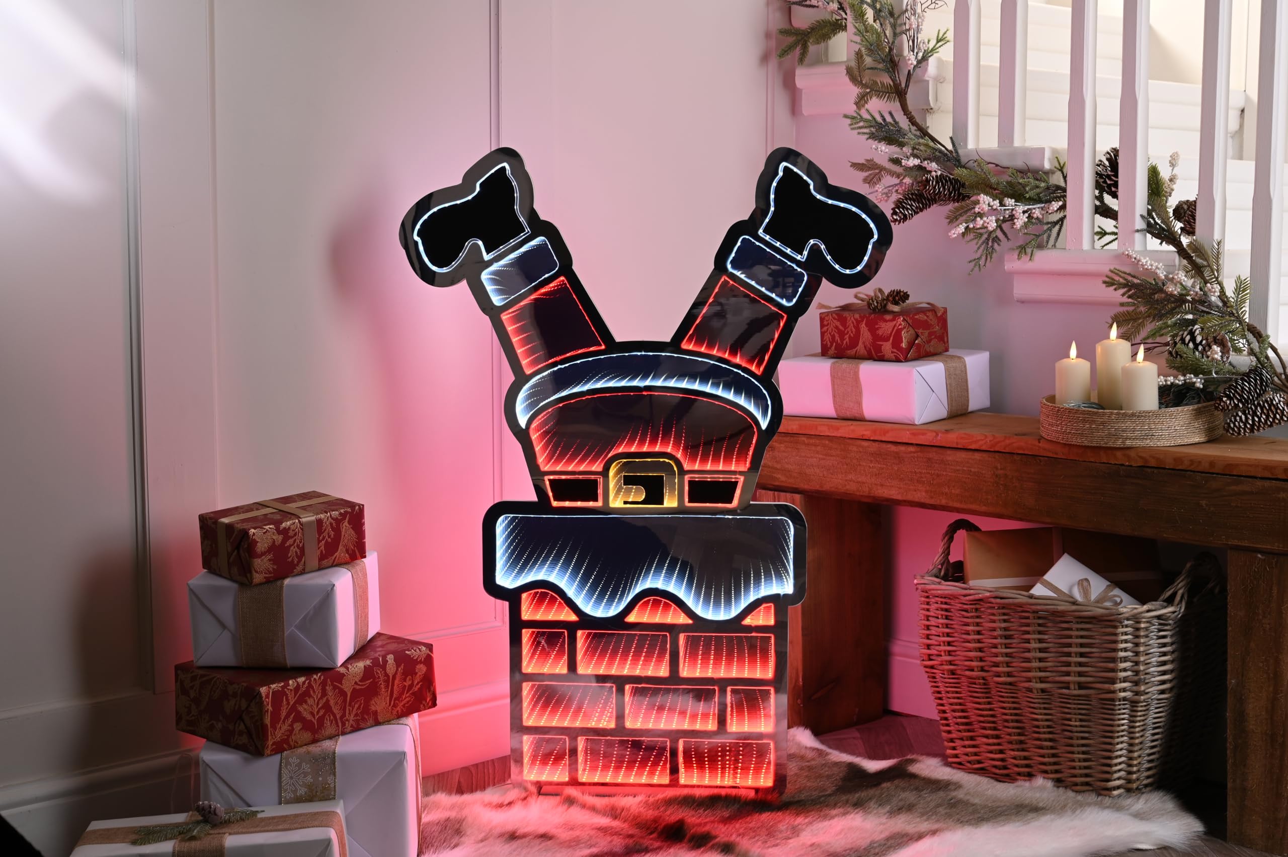 Festive Productions 60cm Infinity Santa Legs in Chimney – Christmas Indoor Outdoor Decoration with LED Infinity Effect – Mains Powered Light with Timer