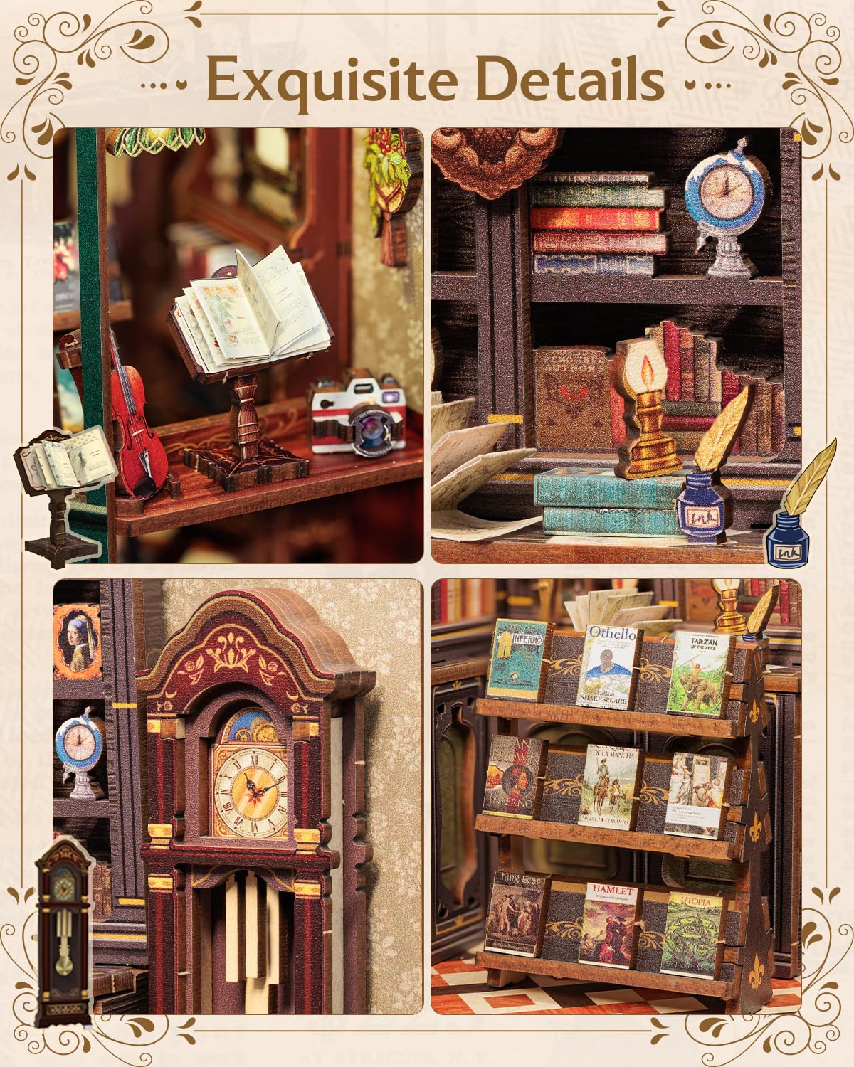 CUTEBEE Book Nook Kit - DIY Miniatur Haus Kit für Erwachsene, Jugendliche und Anfänger, DIY House Bibliothek Tiny House Bookshelf Decor 3D Puzzle, Geschenke für Familie, Freunde (Owl Bookstore)