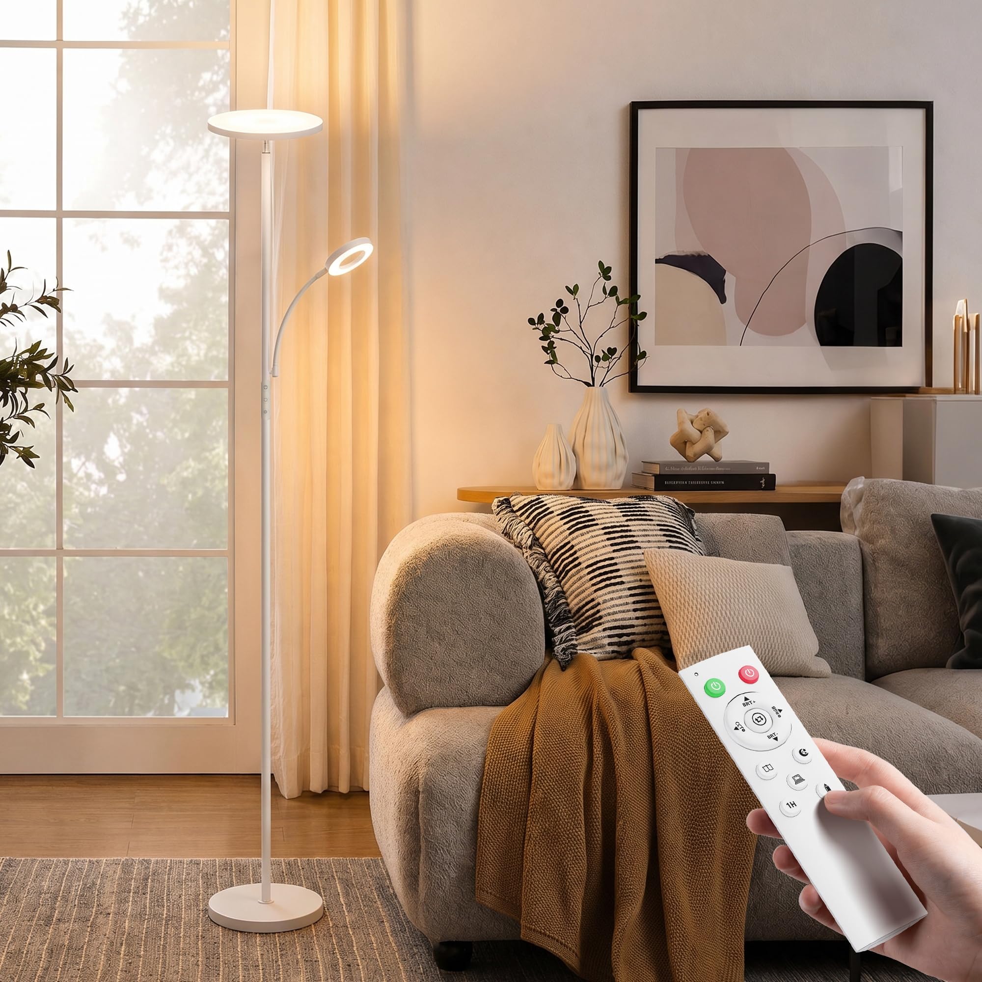 42W superhelle Uplighter Stehleuchte für Wohnzimmer, 4200LM dimmbare Torchiere Standleuchte mit Fernbedienung, Touch-Control, 2700K-6500K, Timer, 175 cm hohe Leuchte zum Lesen für Schlafzimmer, Büro